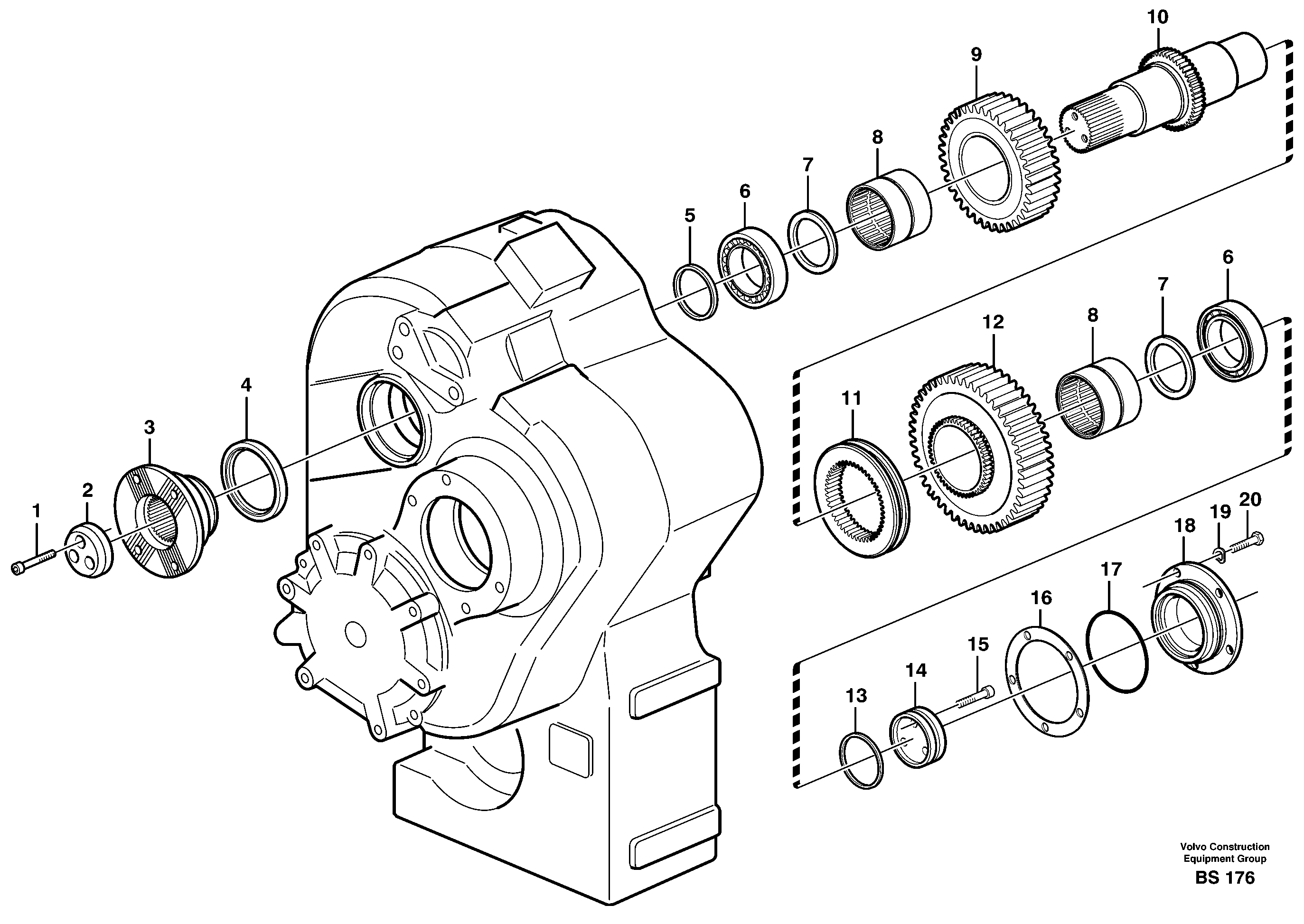 Upper shaft  22519, 22538, 22543 — volvo parts diagram