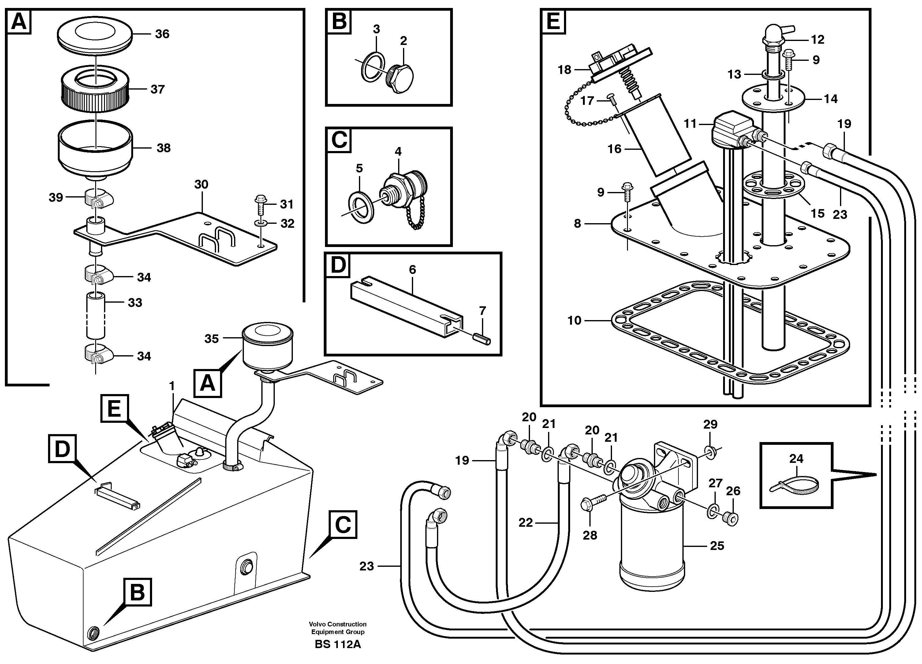 Fuel tank, fuel pipes  SER NO - 13000, SER NO - 72000 BRA — volvo parts diagram