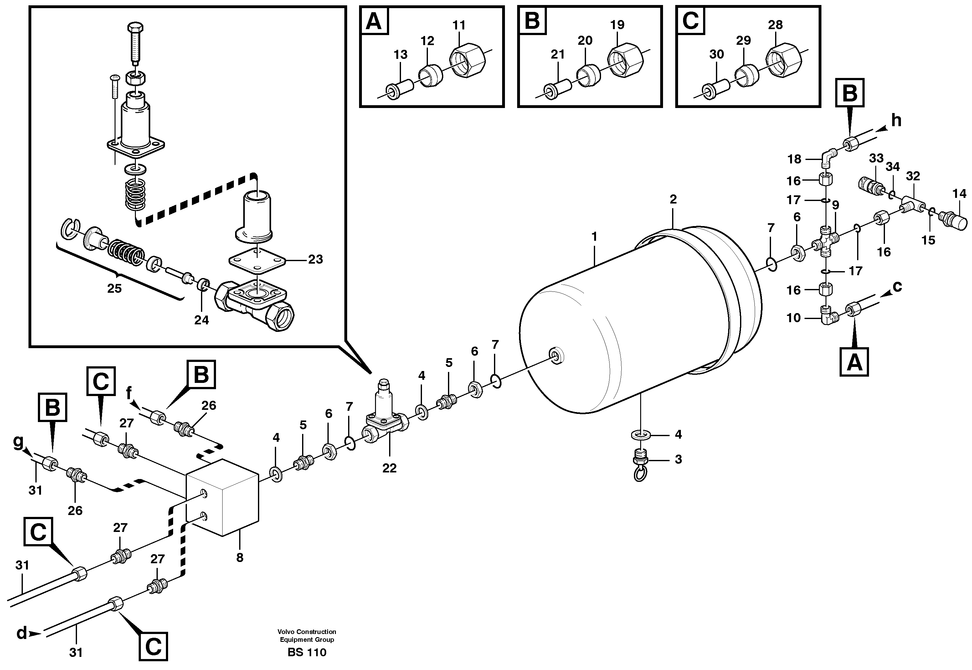 Compressed-air reservoir with fitting parts — volvo parts diagram