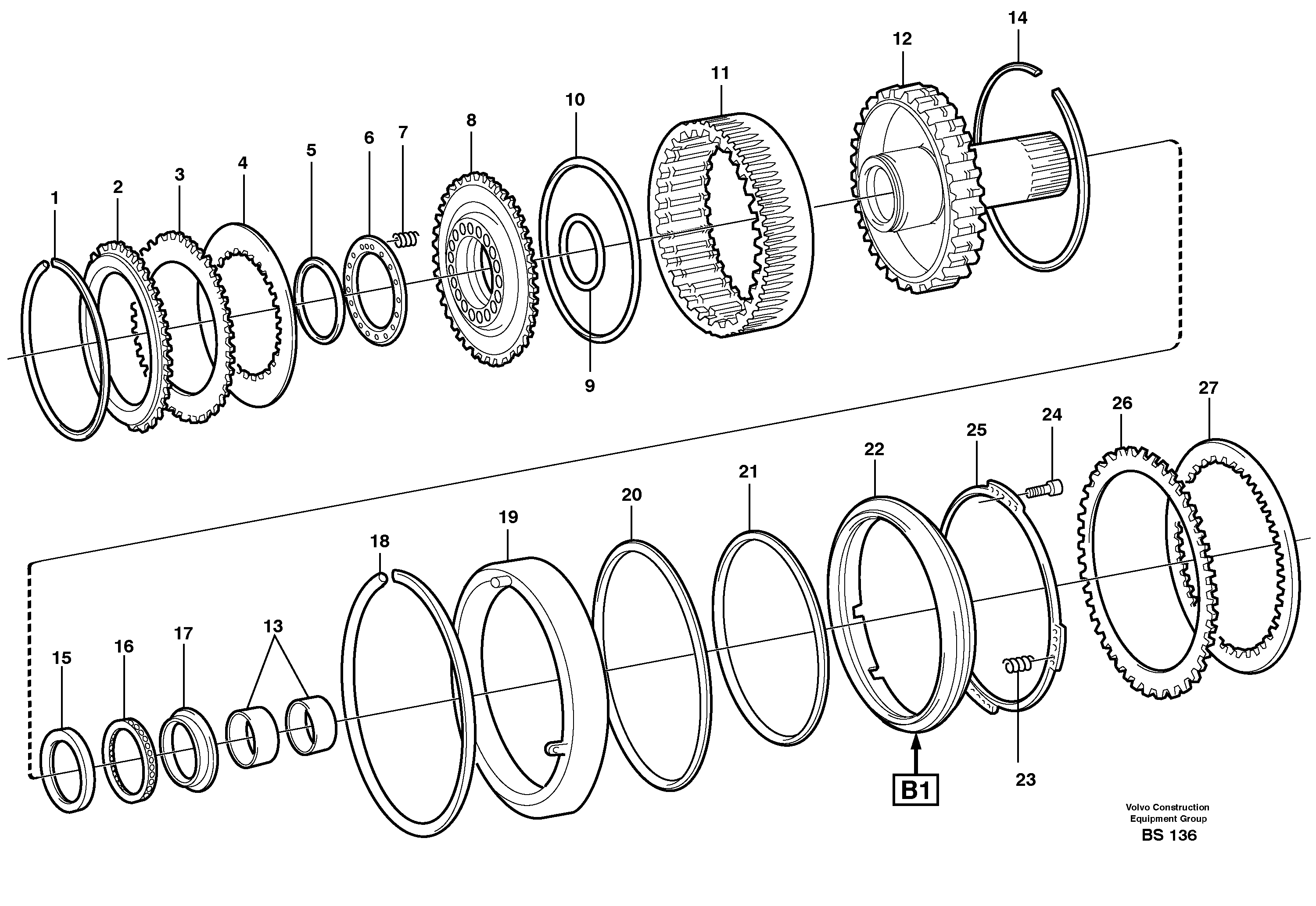 Clutch and brake  K2, B1, 22517, 22546, 22640, 22650 — volvo parts diagram