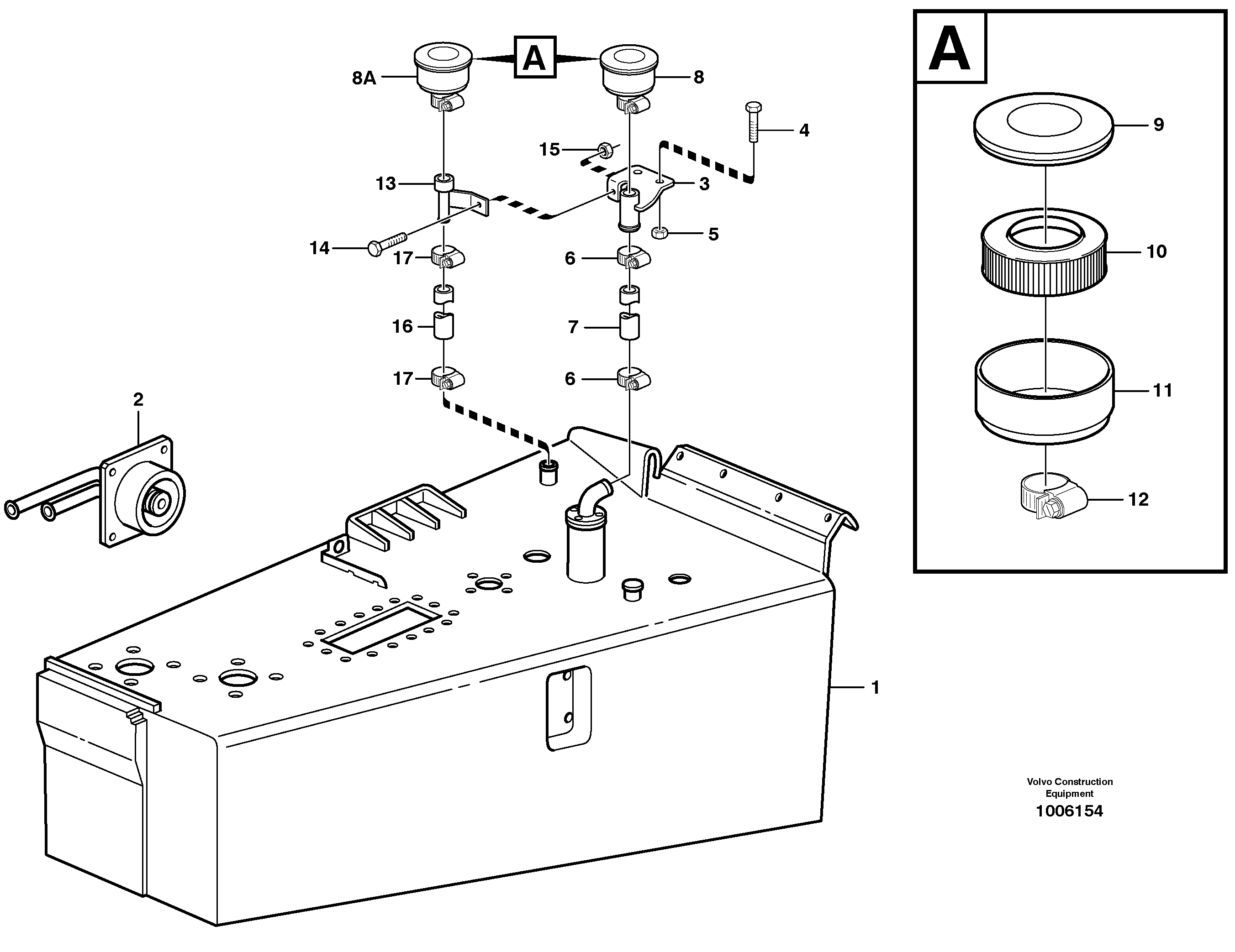Hydraulic oil tank, with fitting parts — volvo parts diagram