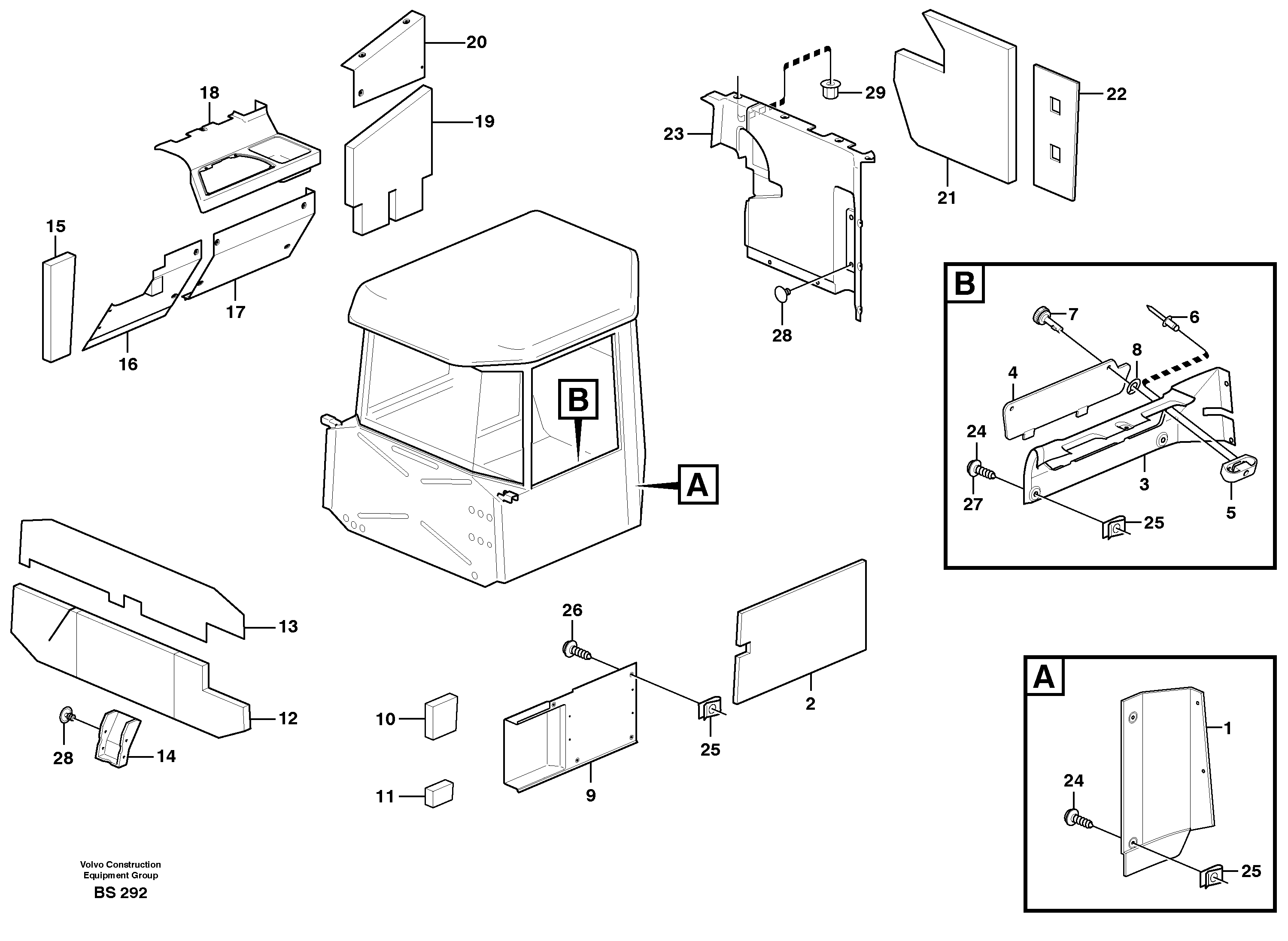 Upholstery and insulation, cab side and climate unit — volvo parts diagram