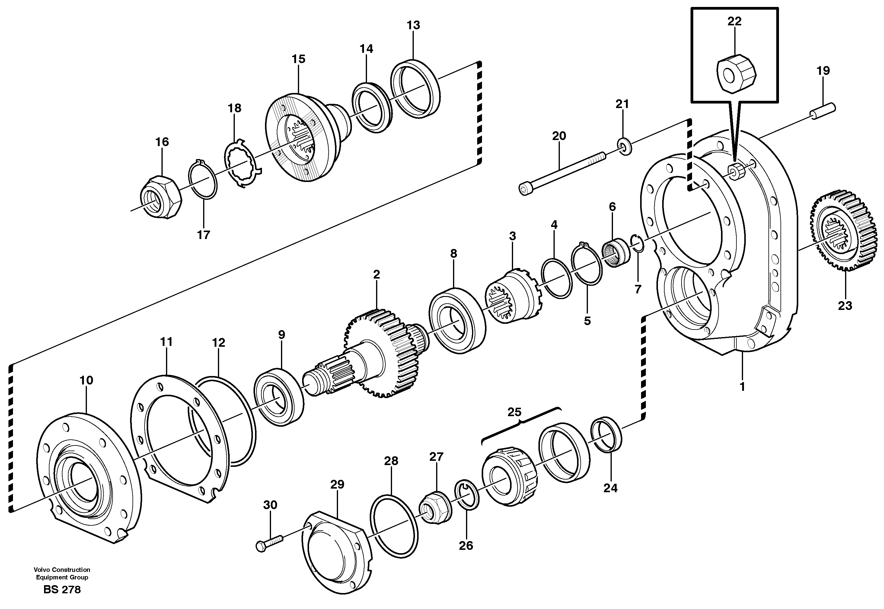Final drive  AH64K PROD NO 23787, AHW64N PROD NO 23924,81043,81269 — volvo parts diagram