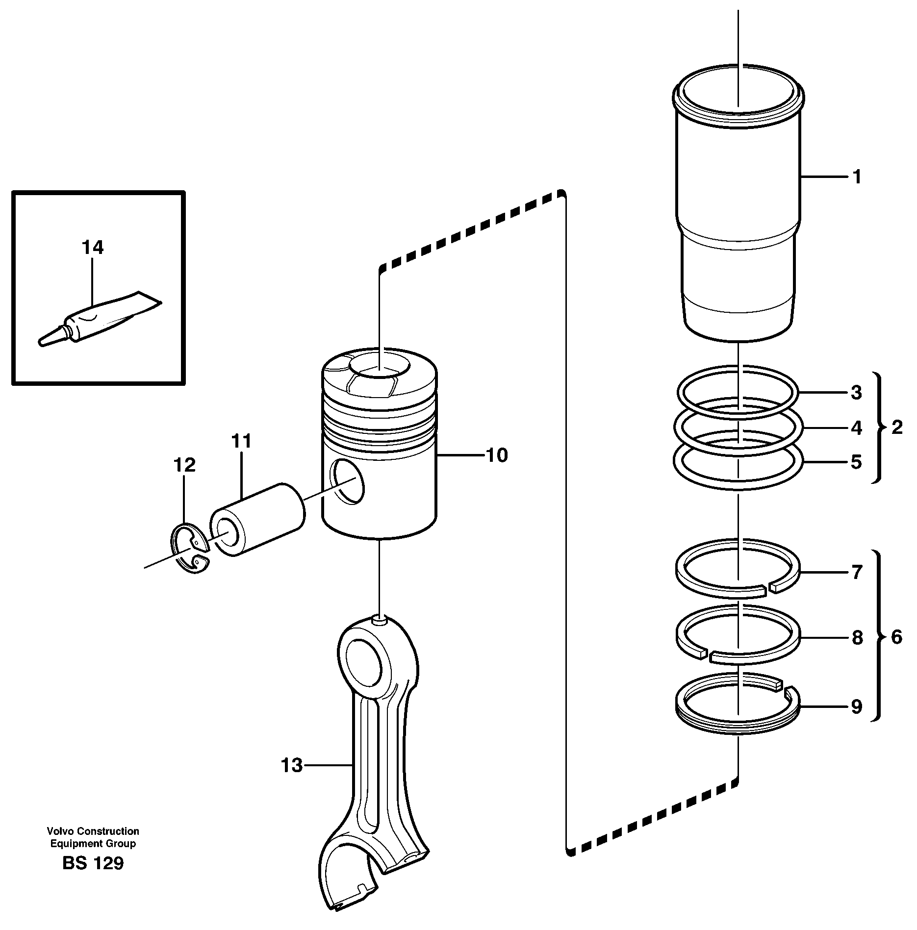 Cylinder liner and piston — volvo parts diagram