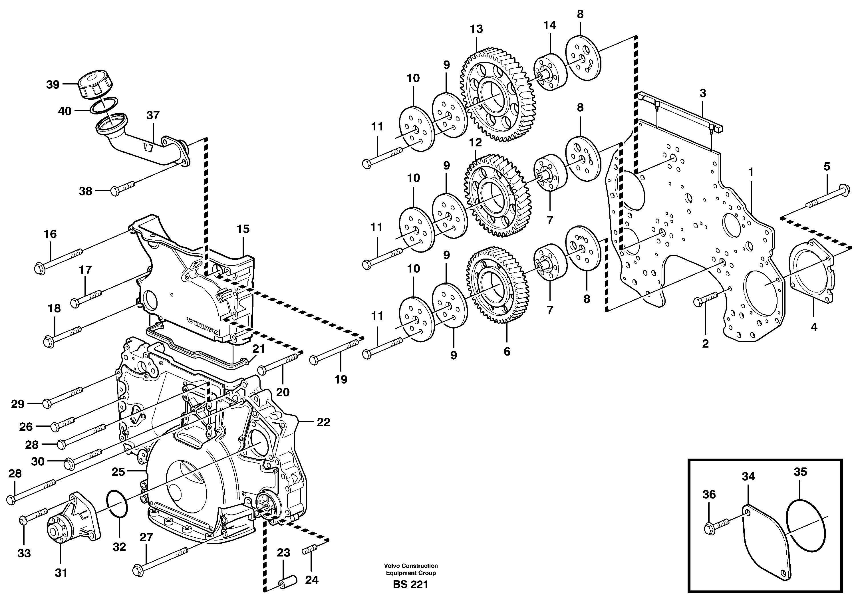 Timing gear casing and gears — volvo parts diagram