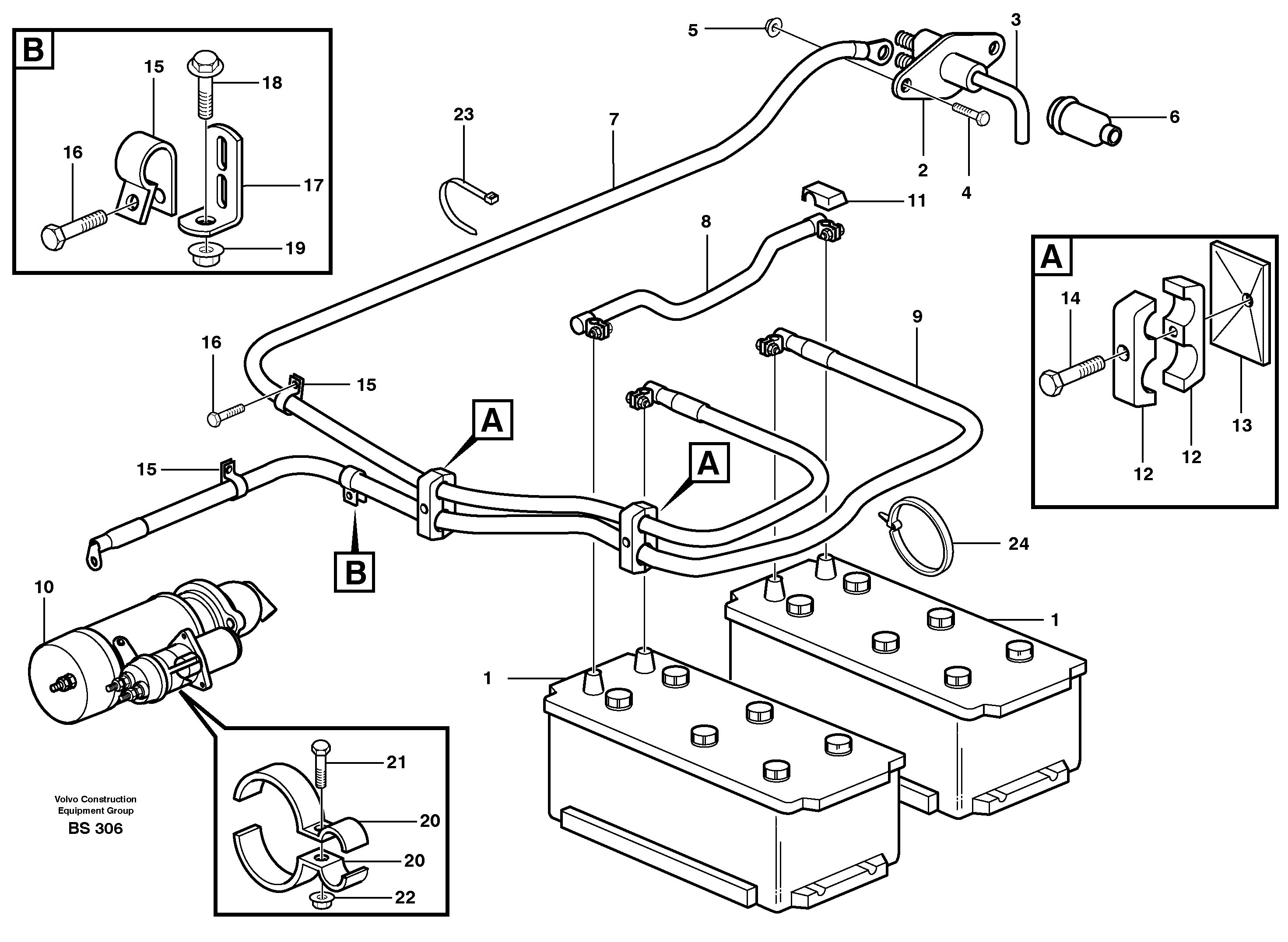 Battery cable and main switch  SER NO - 13000, SER NO - 72000 BRA — volvo parts diagram