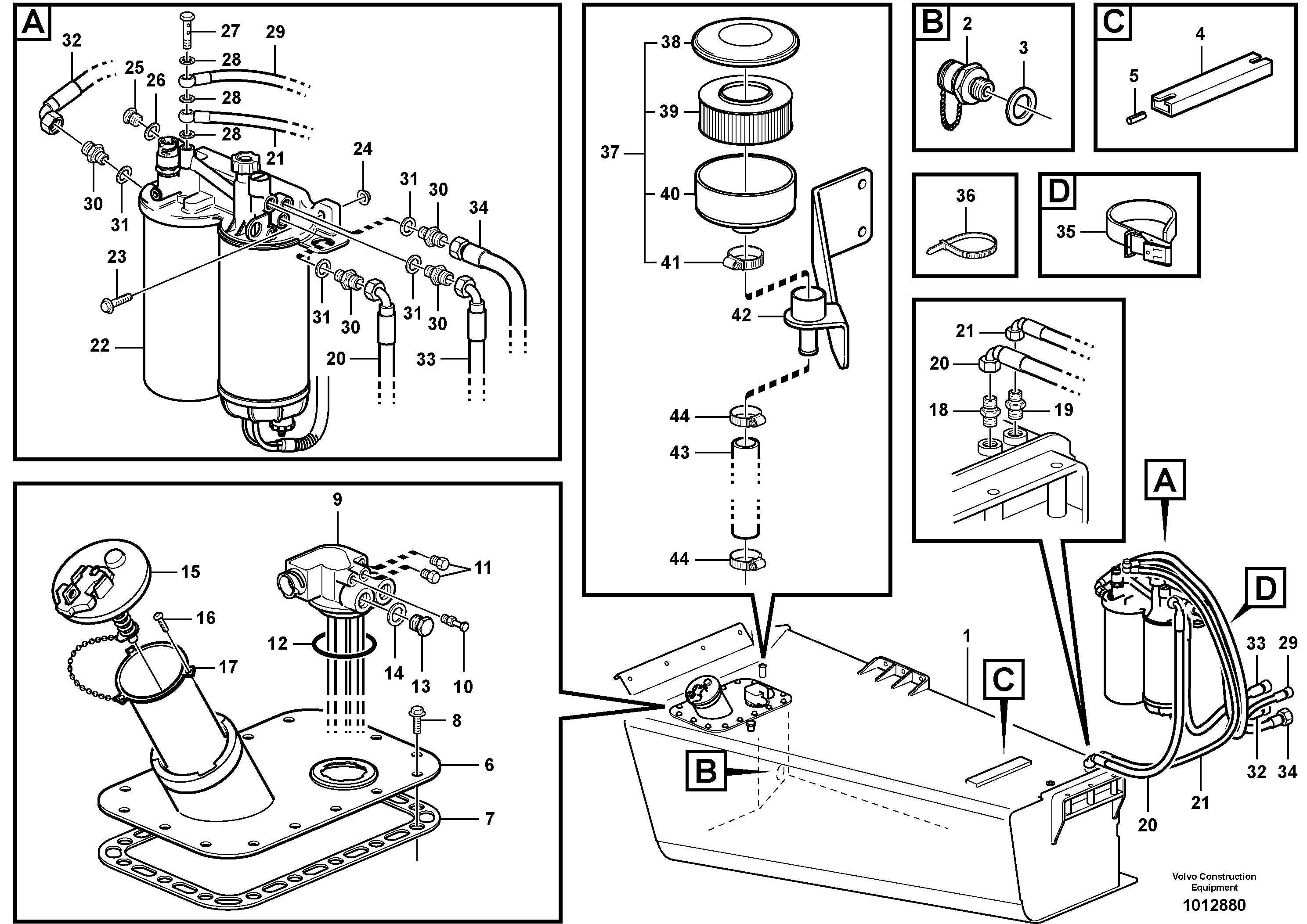 Fuel tank, fuel pipes  SER NO 13001 -, SER NO 72001 - BRA — volvo parts diagram