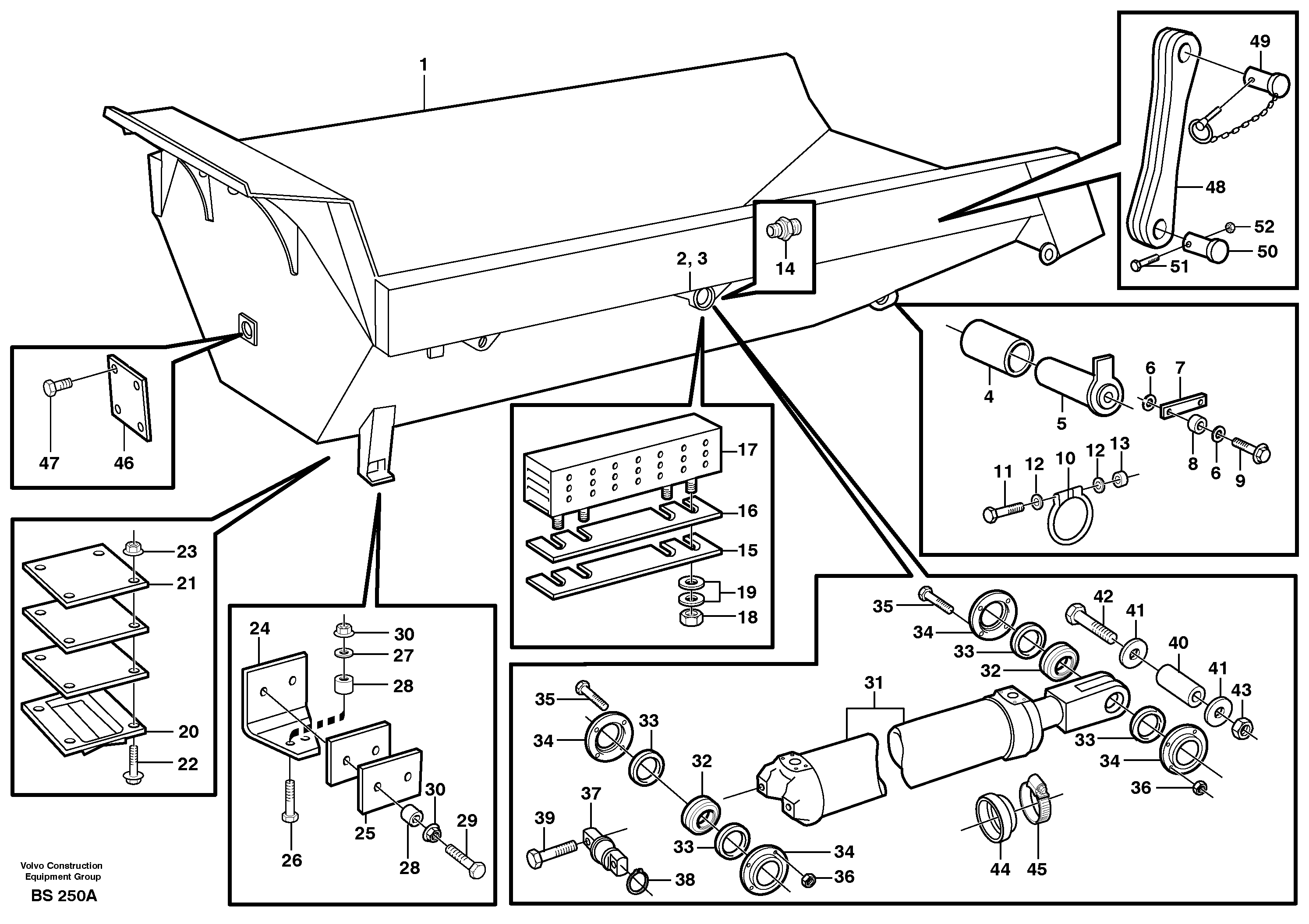 Dumper basket with fitting parts — volvo parts diagram