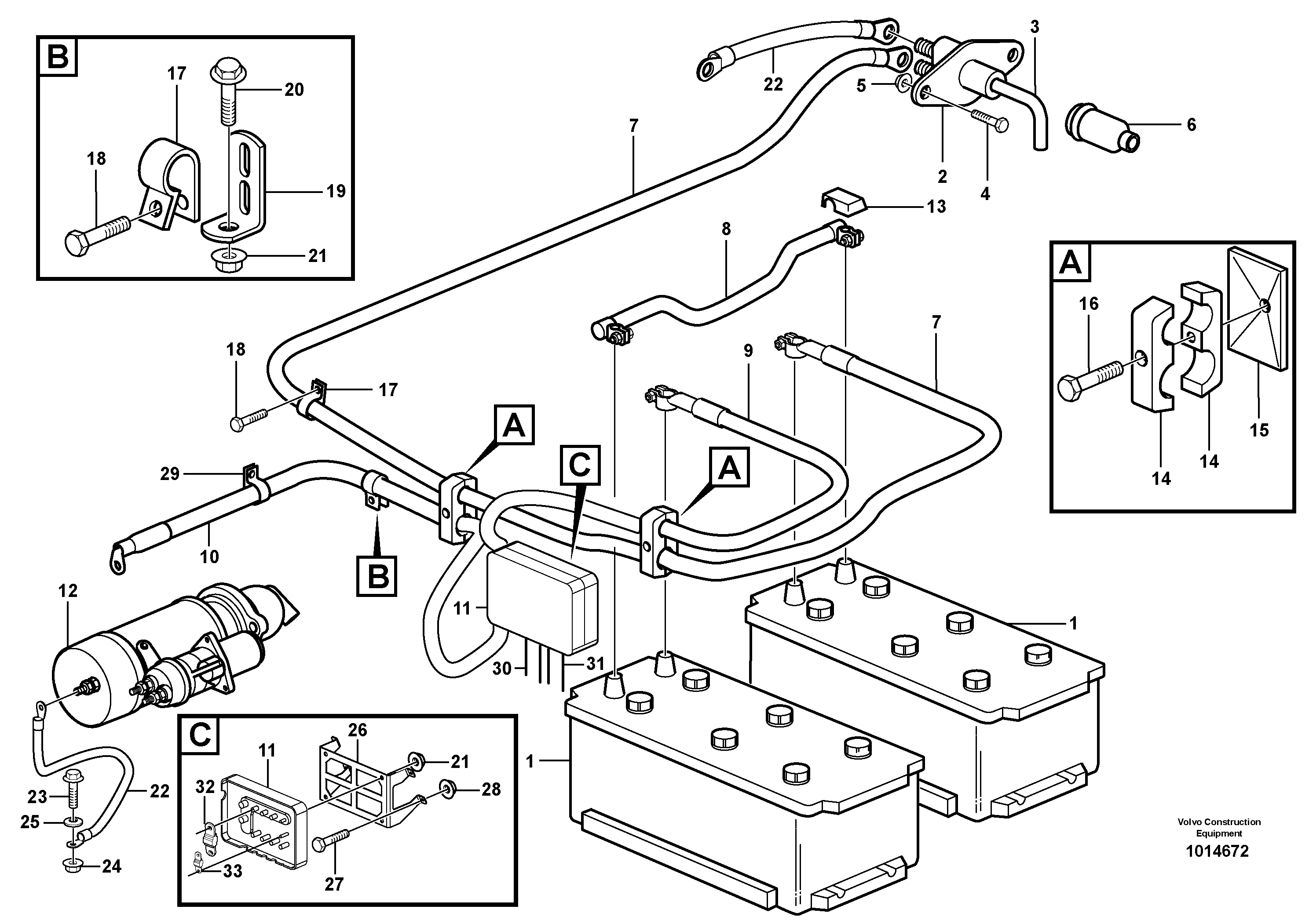 Battery cable and main switch  SER NO 13001 -, SER NO 72001 - BRA — volvo parts diagram