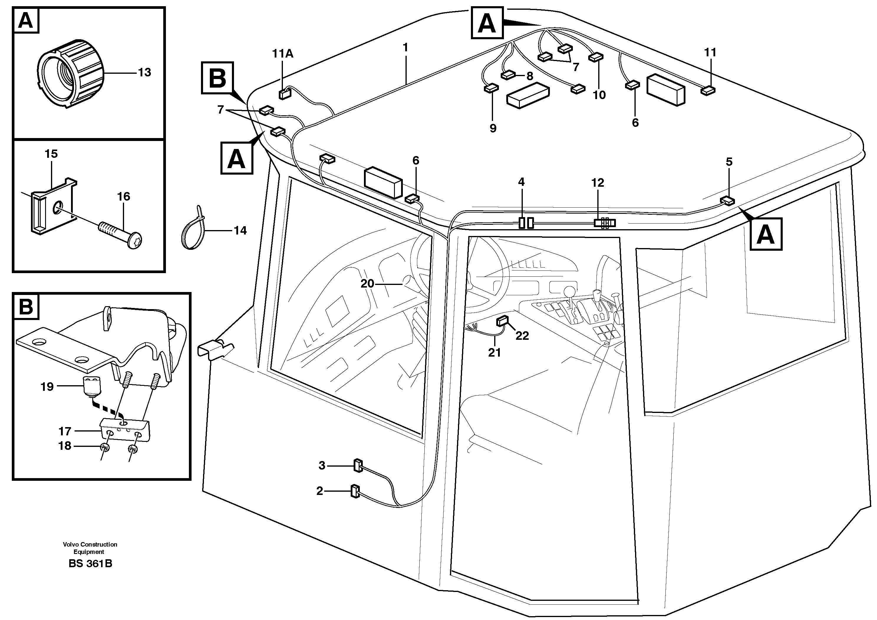 Cable harnesses, cab — volvo parts diagram