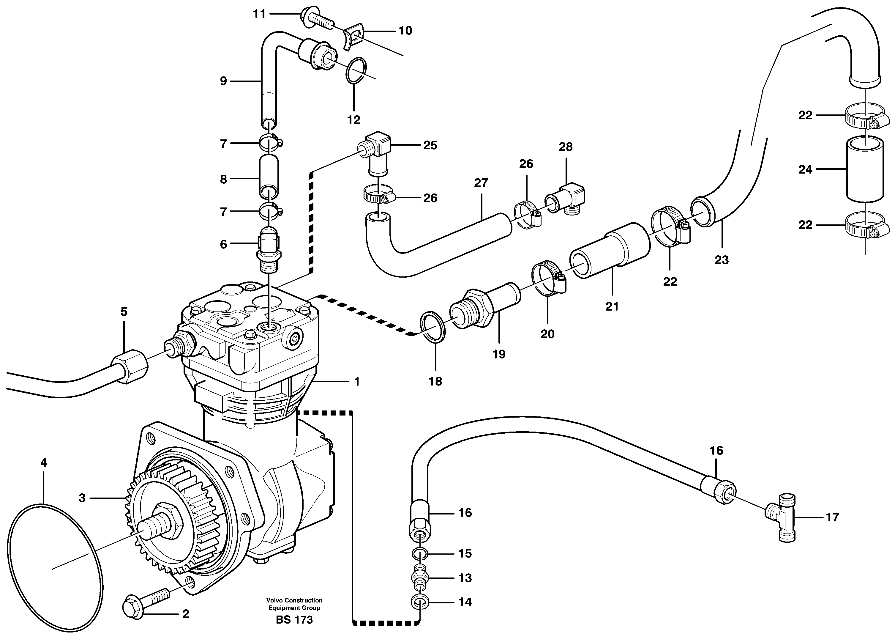 Air-compressor with fitting parts  SER NO - 11793,  SER NO - 71146  BRA — volvo parts diagram