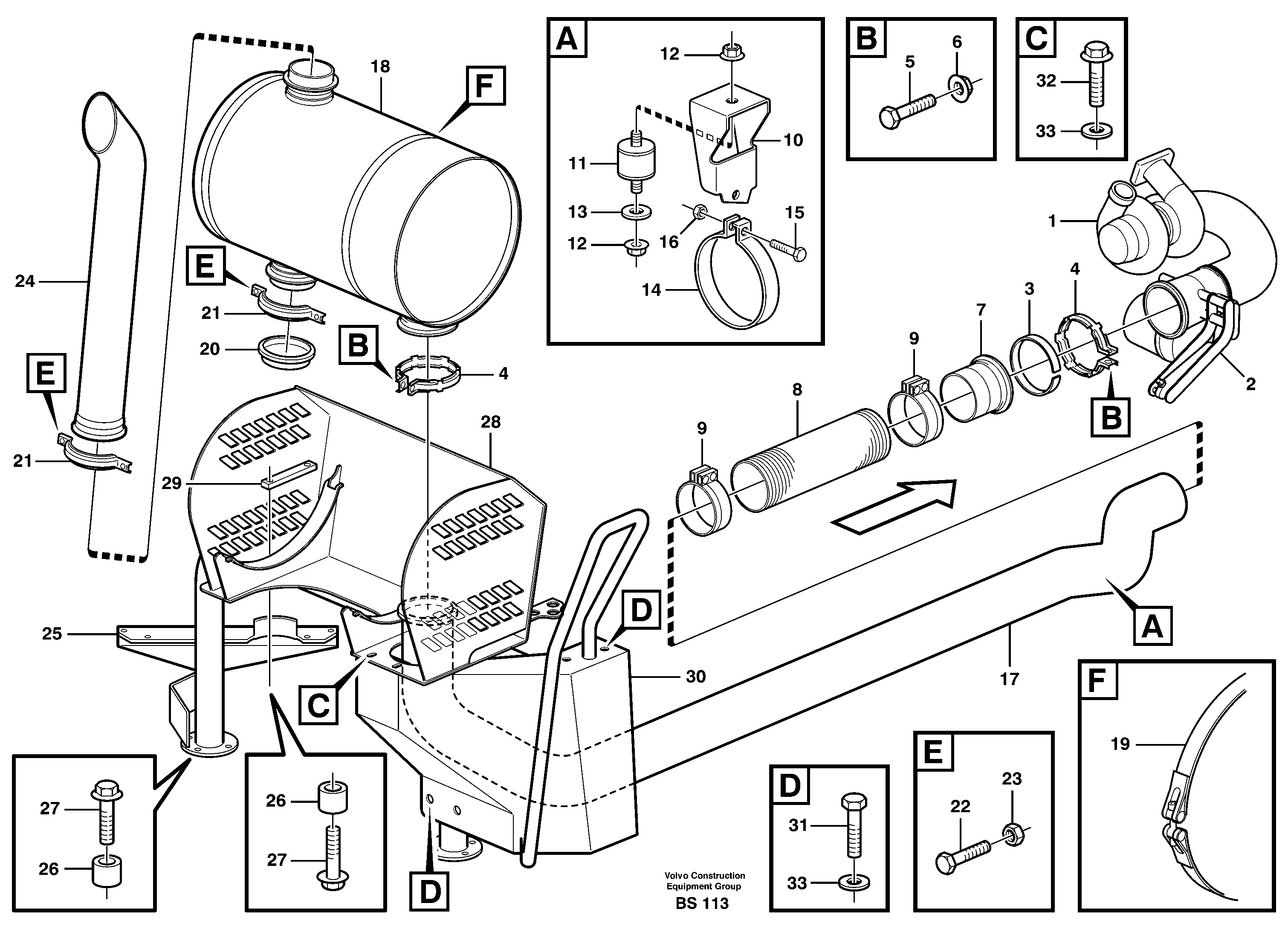 Exhaust system, silencer — volvo parts diagram