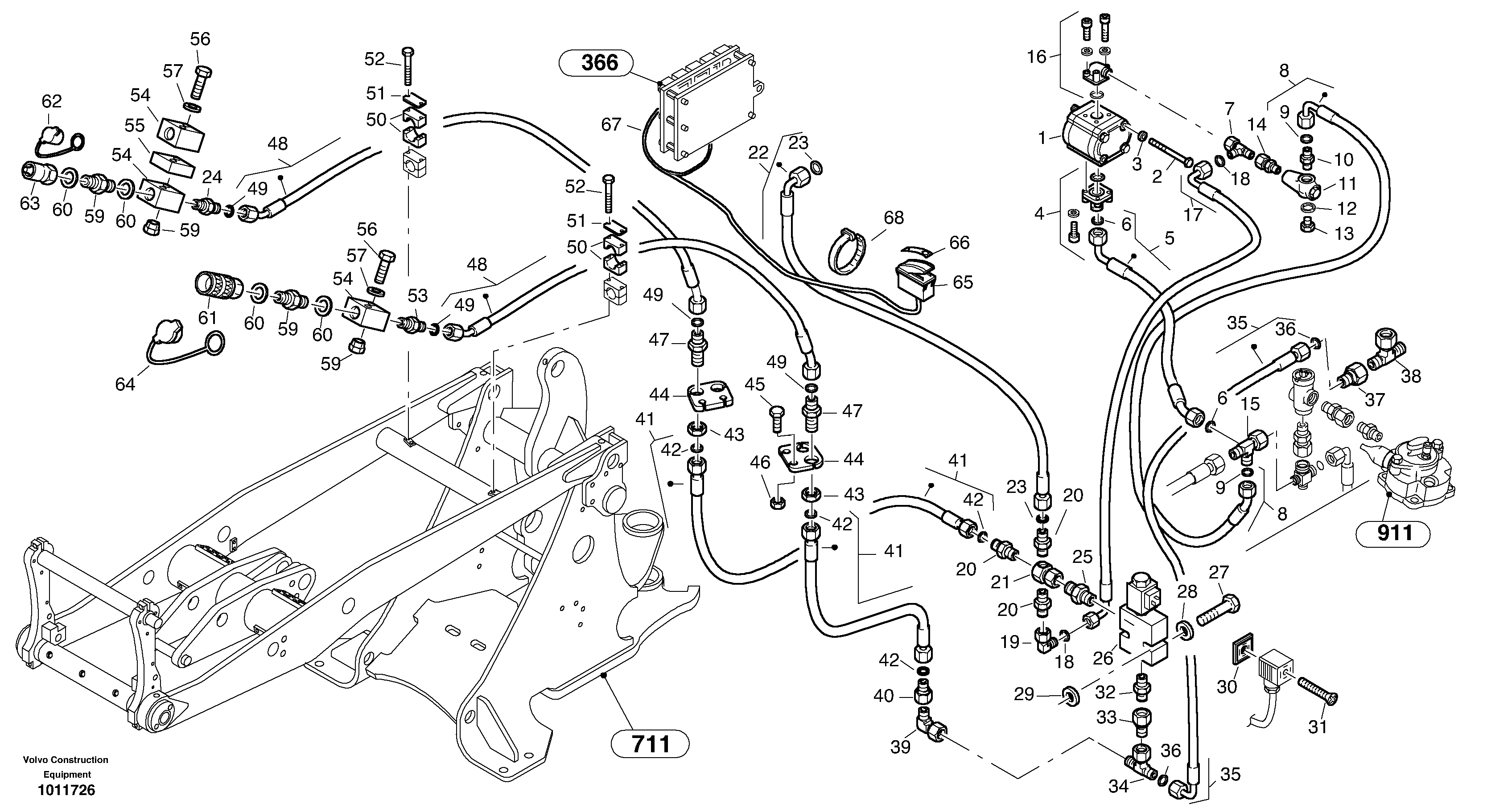 Auxil. pomp with lines (Skid Steer attachment) — volvo parts diagram