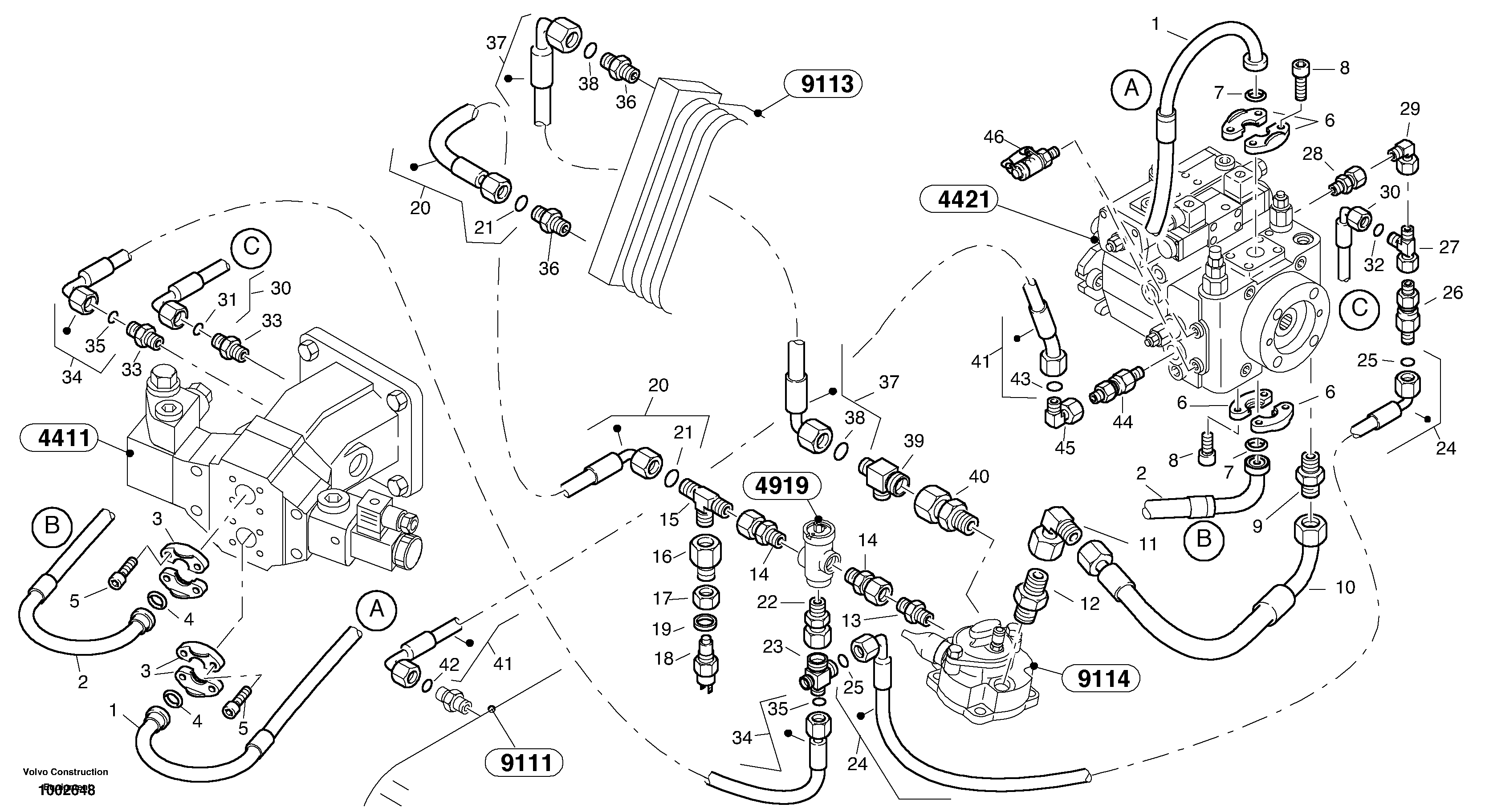 Lines - hydrostatic drive — volvo parts diagram