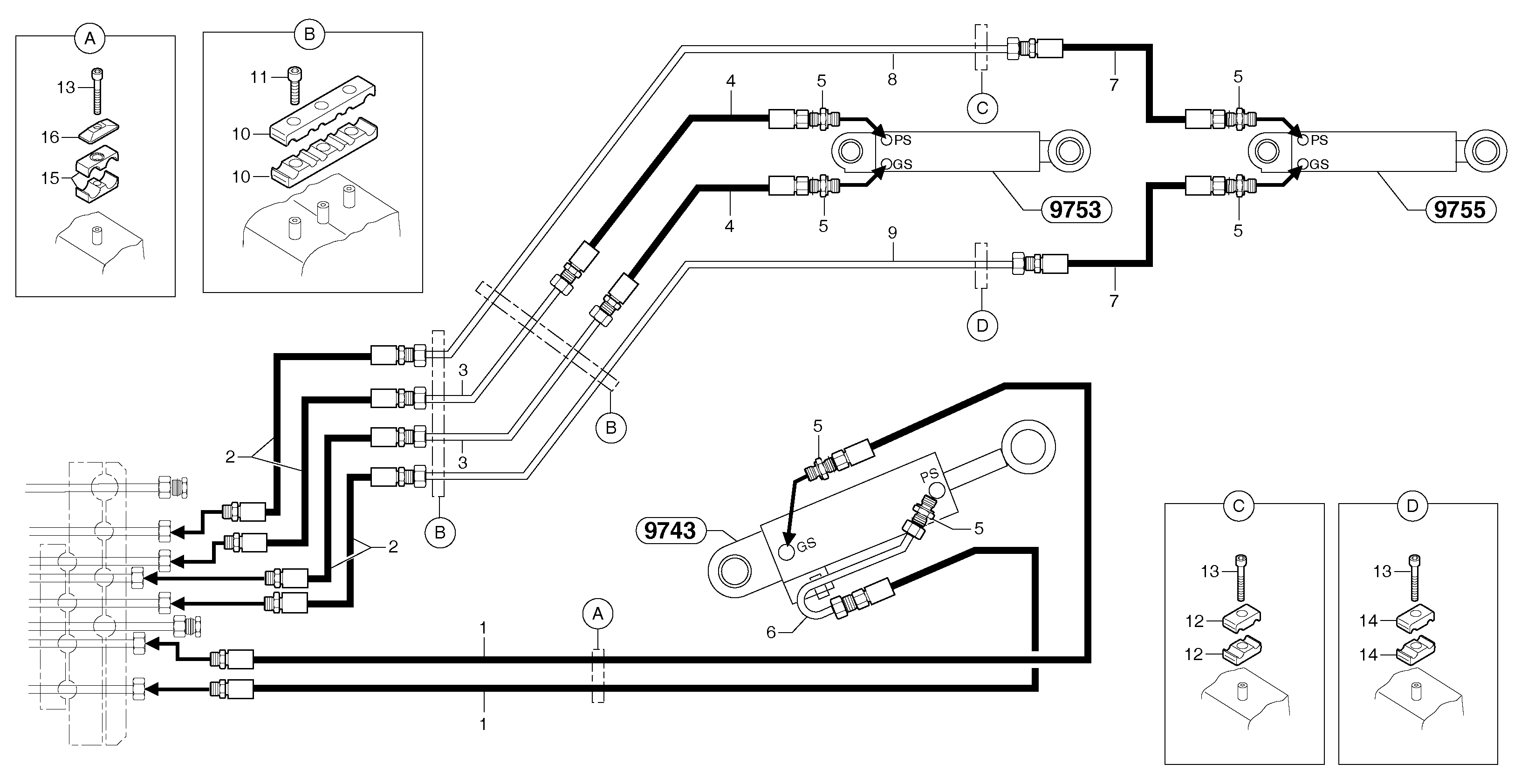 Hydr. circuit.( boom / dipper arm / bucket ) — volvo parts diagram