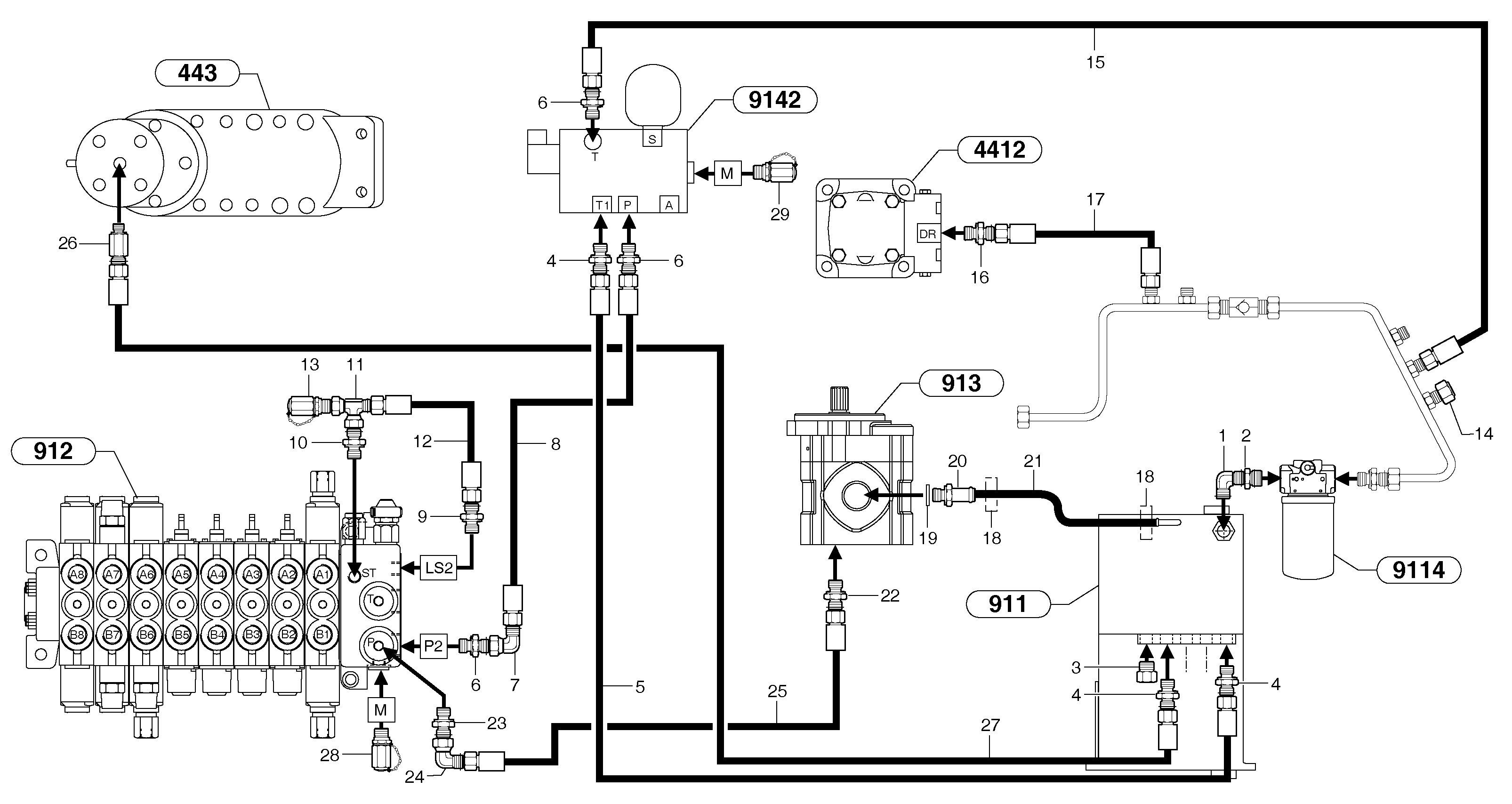 Attachments supply and return circuit — volvo parts diagram