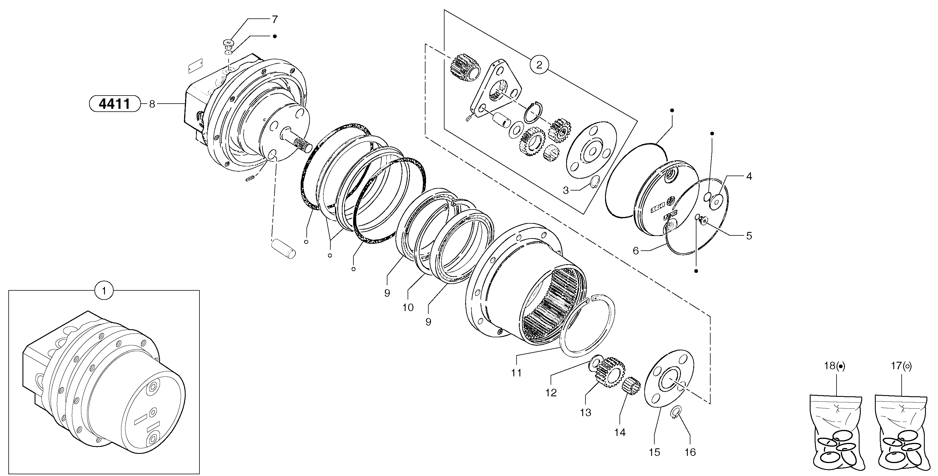 Travelling gear motor assy / without brake — volvo parts diagram