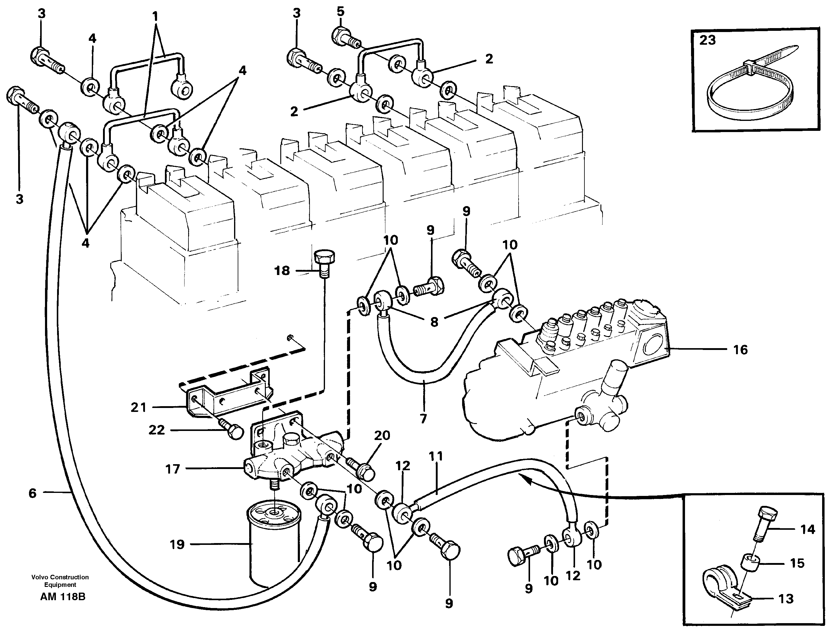 Fuel pipes: Injection pump - - fuel filter — volvo parts diagram