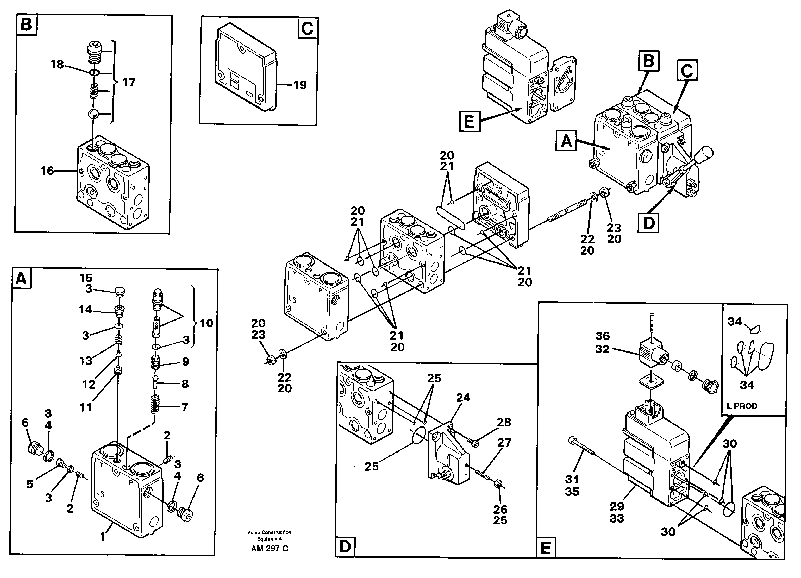 Valve, circuit body and return valve  94512, 94619 — volvo parts diagram