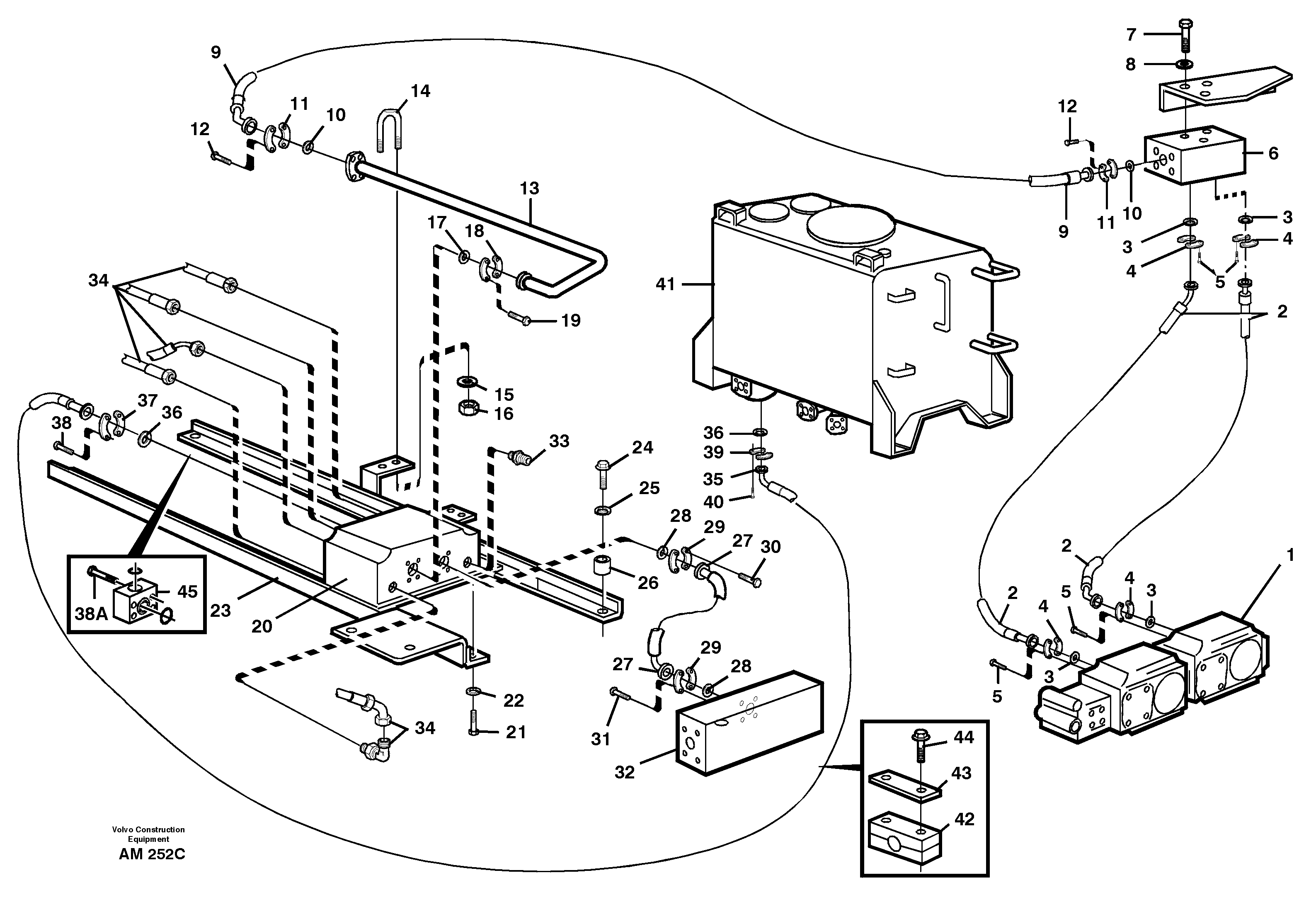 Steering system. Lines, pump-flow amplif.-tank — volvo parts diagram