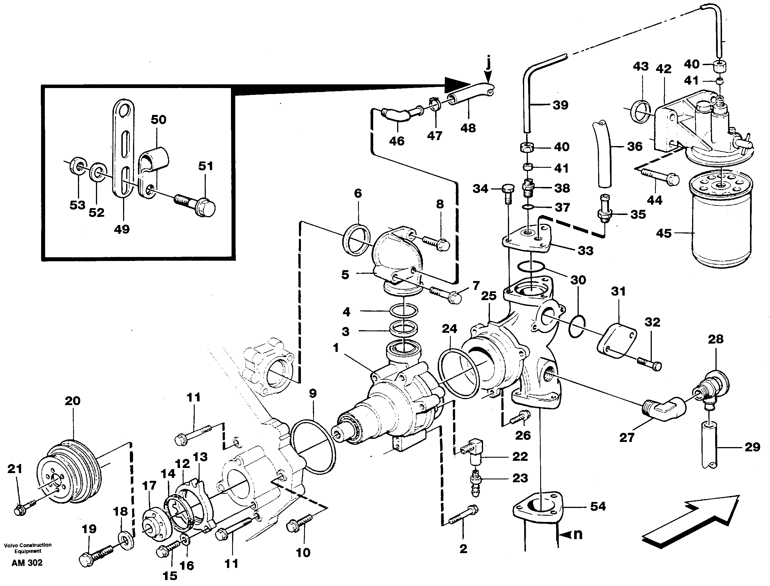 Water pump with fitting parts  SER NO 60071 - — volvo parts diagram