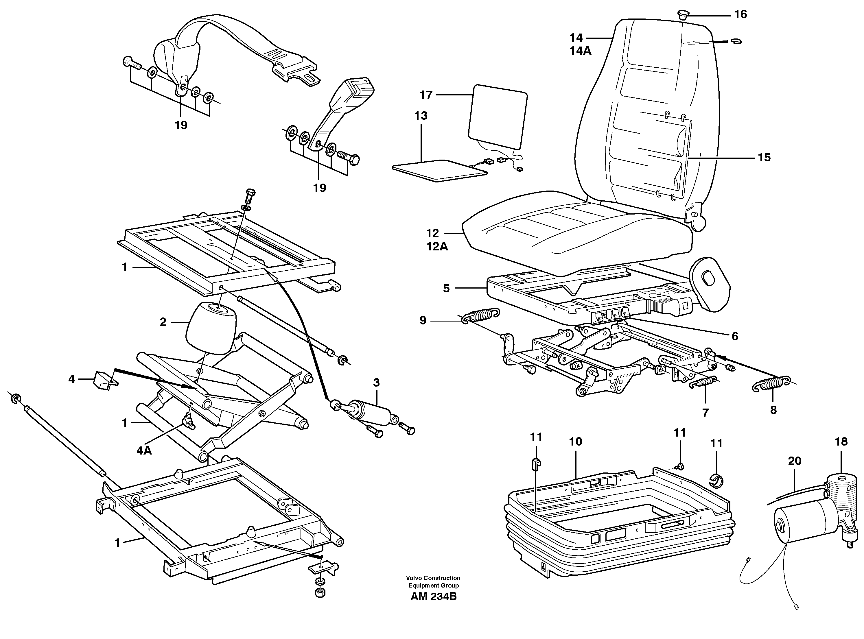 Operator's seat, heated, air suspensioned  92405, 94907, 94914 — volvo parts diagram