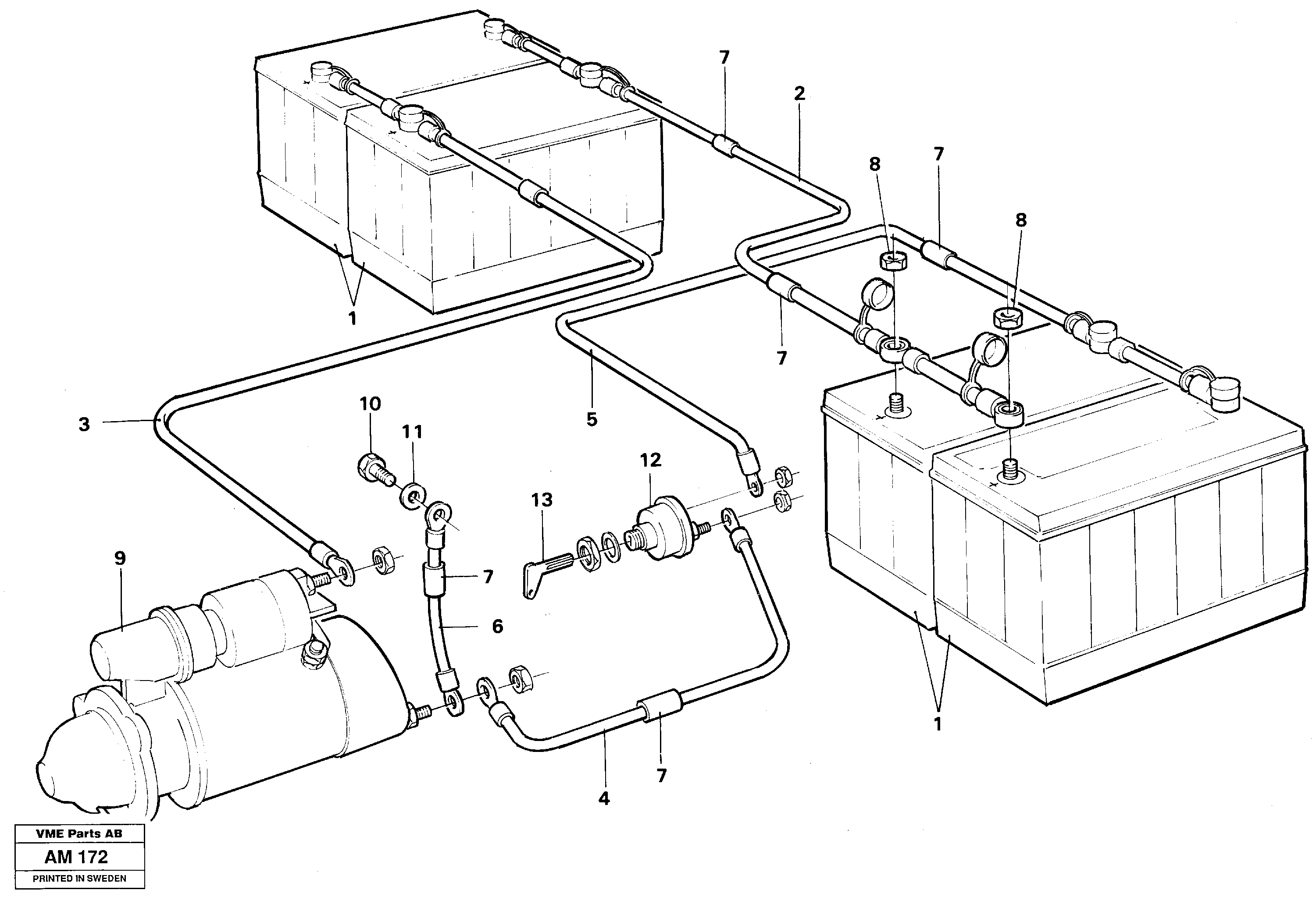 Battery with assembling details  SER NO - 60154 — volvo parts diagram