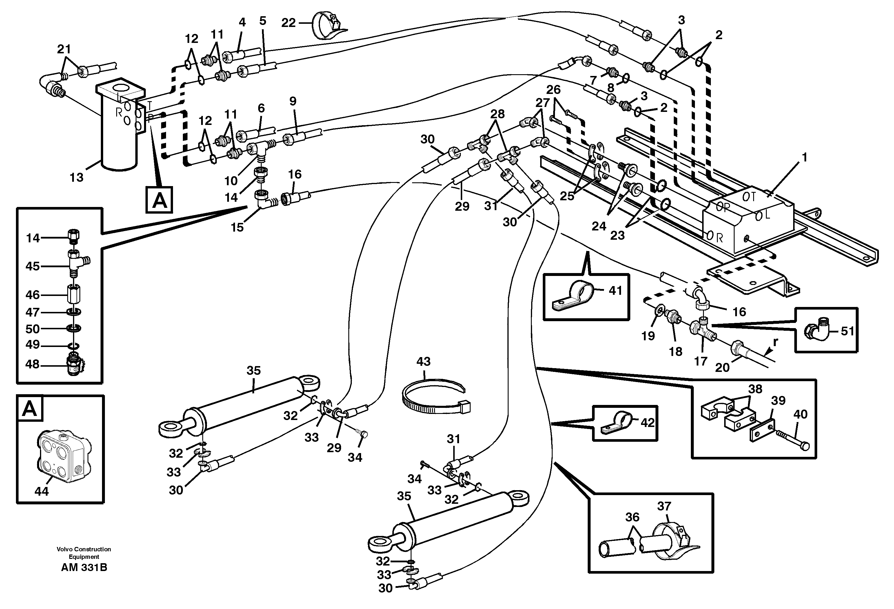 Steering system. Lines, Control valve-cylinders — volvo parts diagram