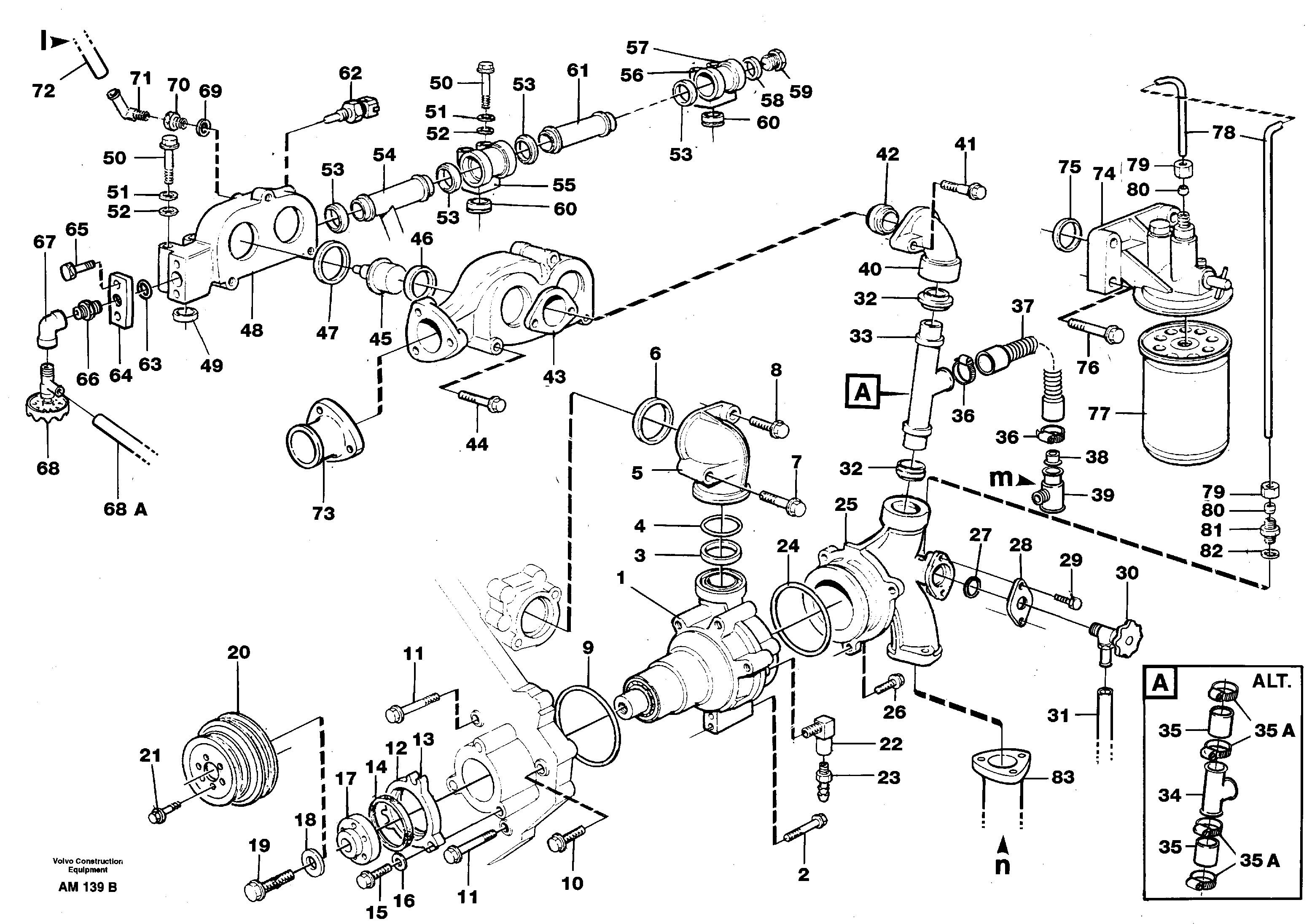 Water pump with fitting parts  SER NO - 60070 — volvo parts diagram