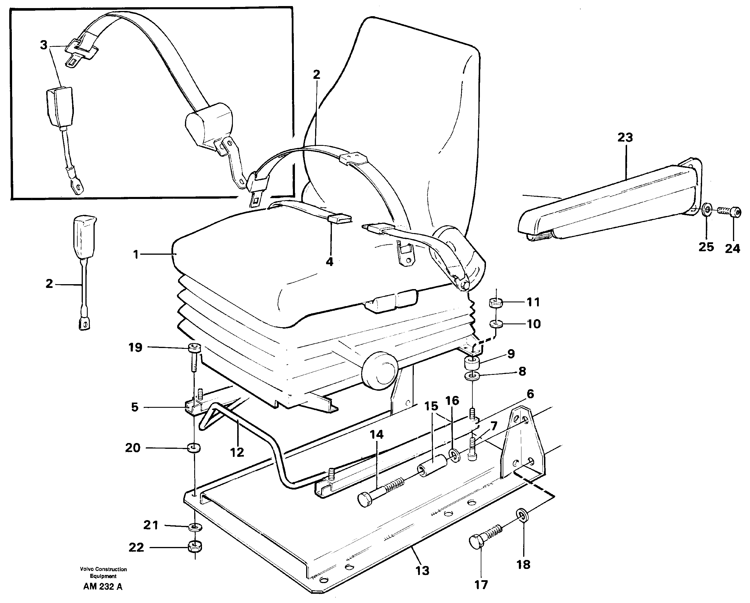 Operator seat with fitting parts — volvo parts diagram