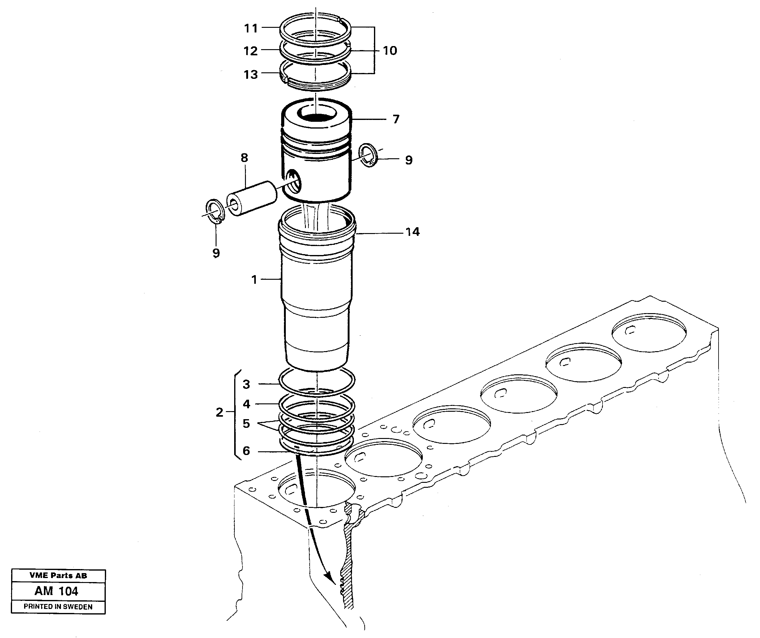 Cylinder liner and piston — volvo parts diagram