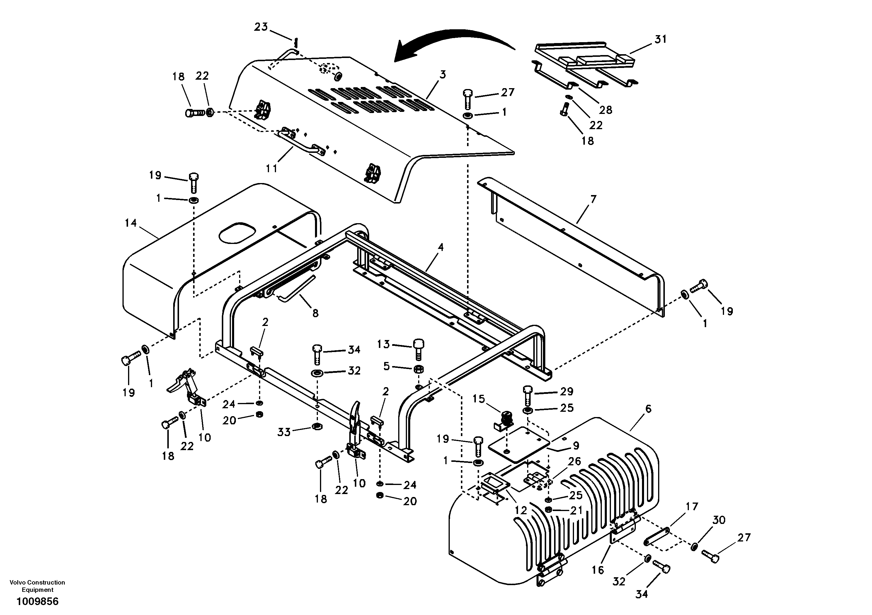 Cowl frame, cover and hood  D12C ENGINE — volvo parts diagram