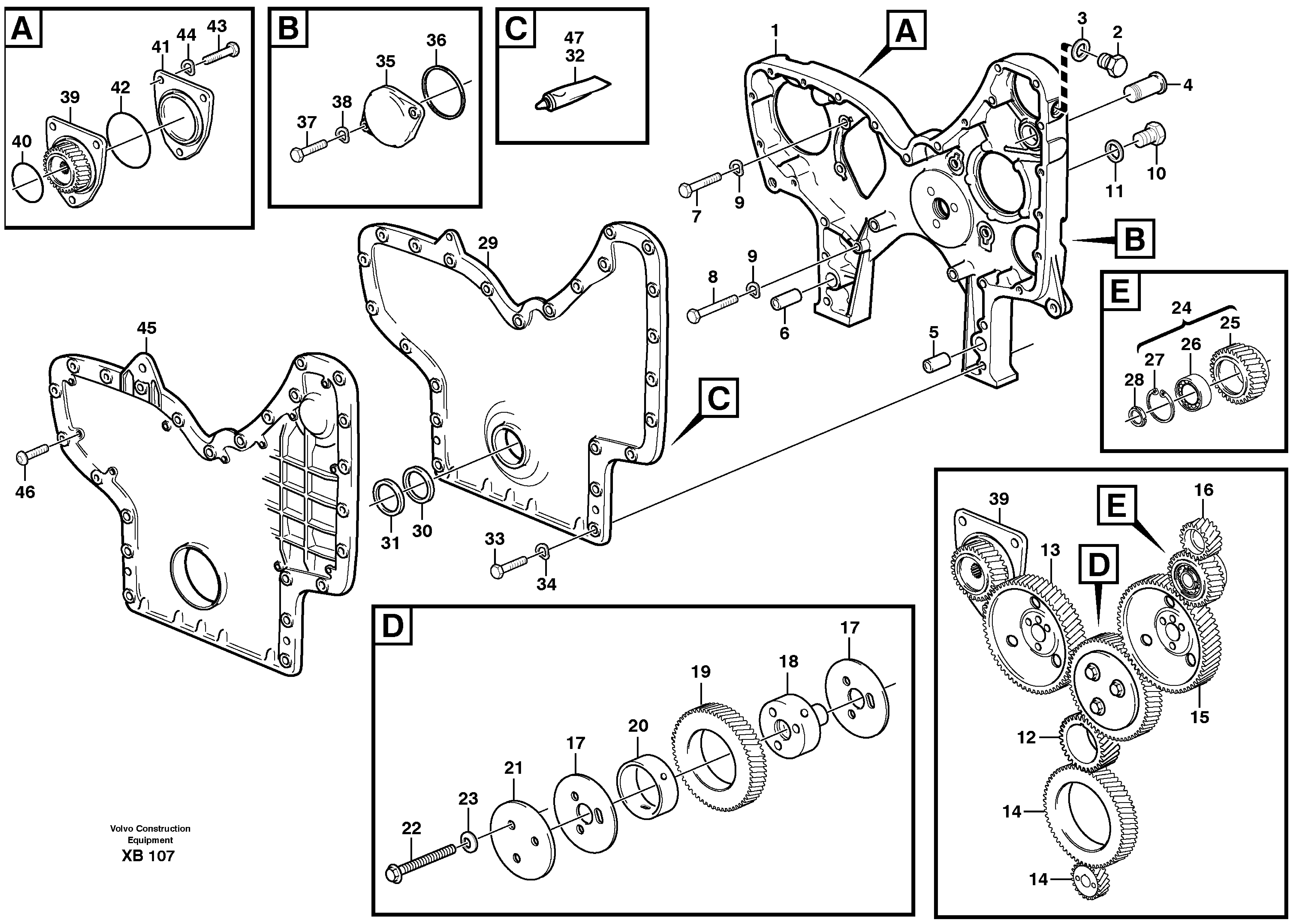 Timing gear casing and gears  D10B ENGINE — volvo parts diagram