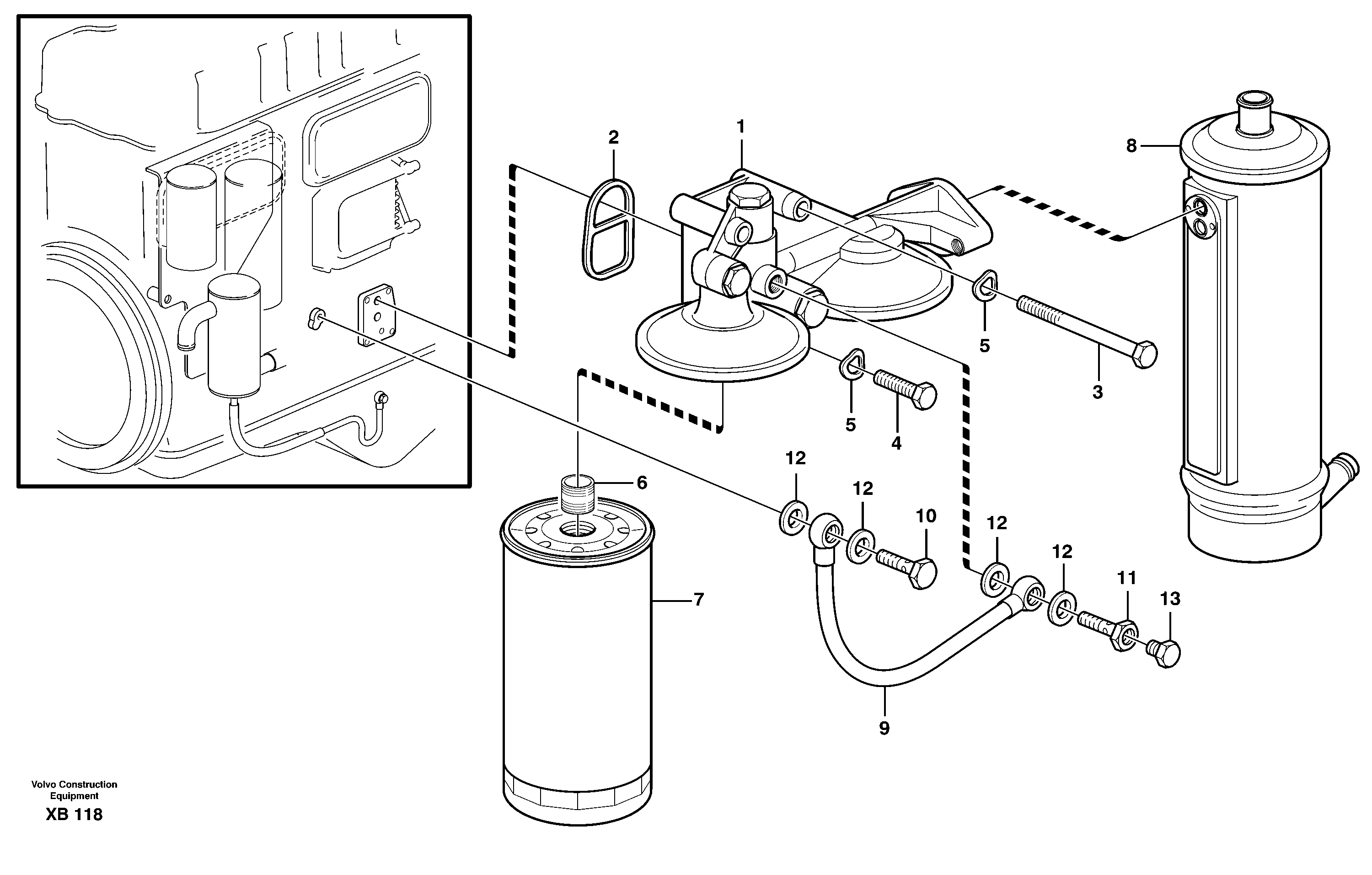 Oil filter with fitting parts  D10B ENGINE — volvo parts diagram