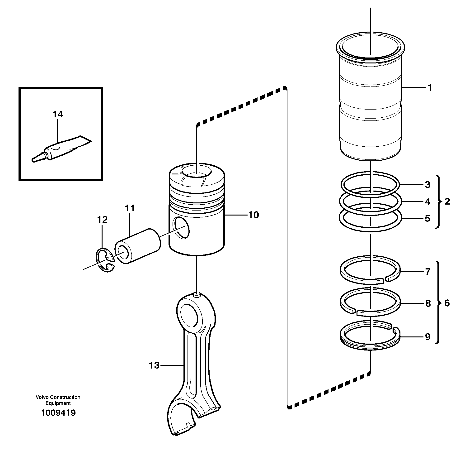 Cylinder liner and piston  D12C ENGINE — volvo parts diagram
