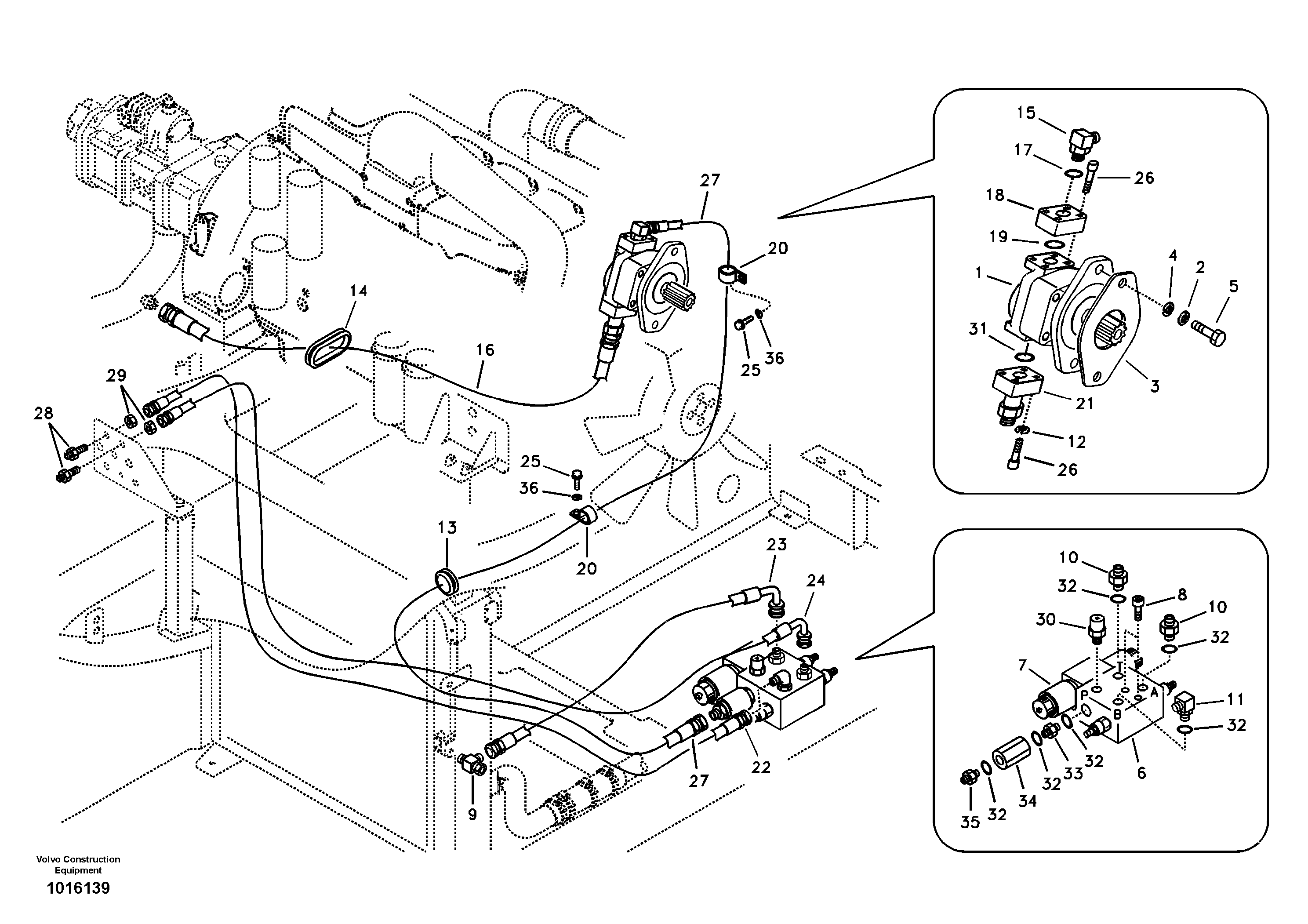 Working hydraulic, slope and rotator on upper frame  D12C ENGINE — volvo parts diagram