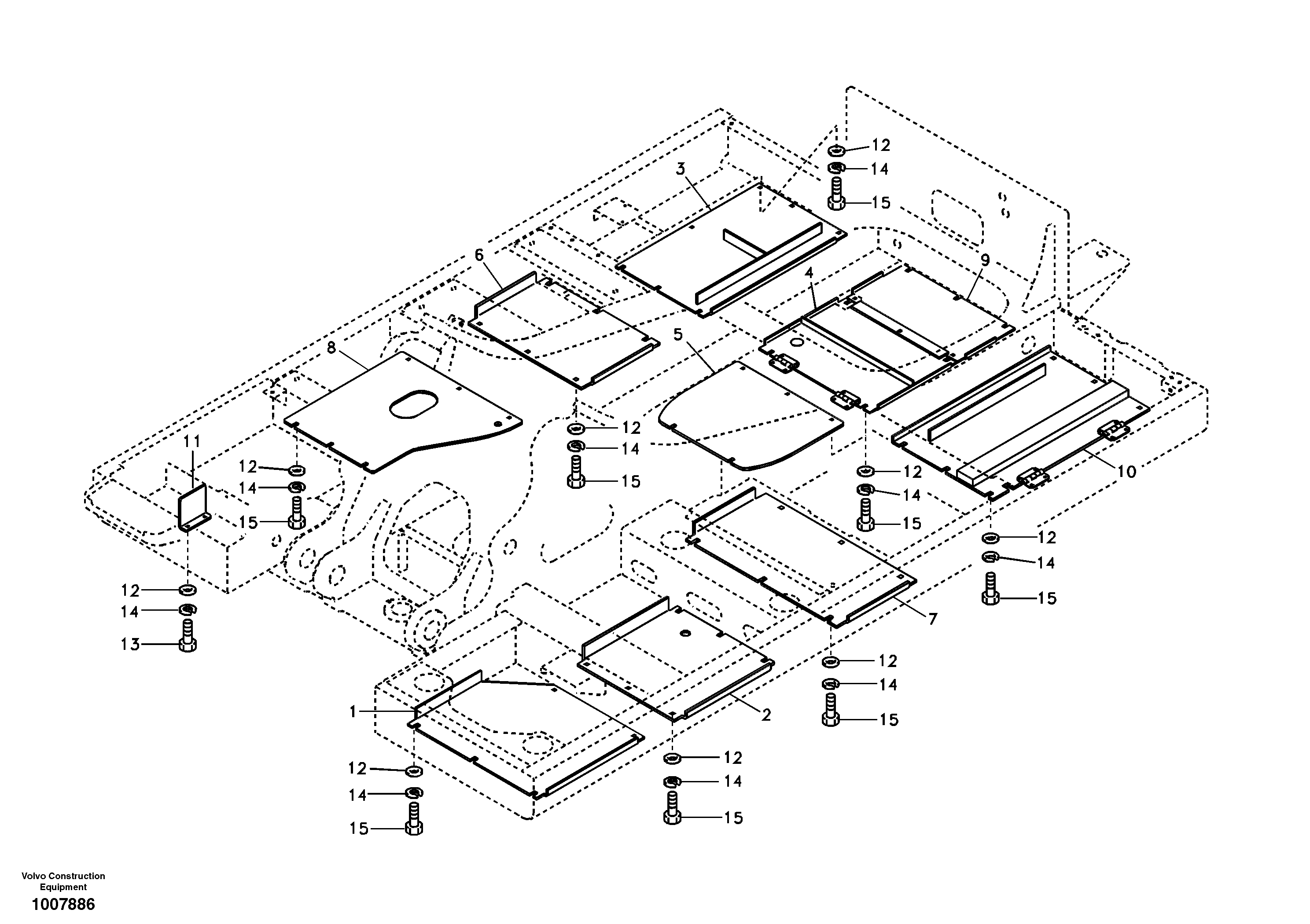 Hatches under engine, hydr.pumps, cooler, m.valve and fuel tank. — volvo parts diagram