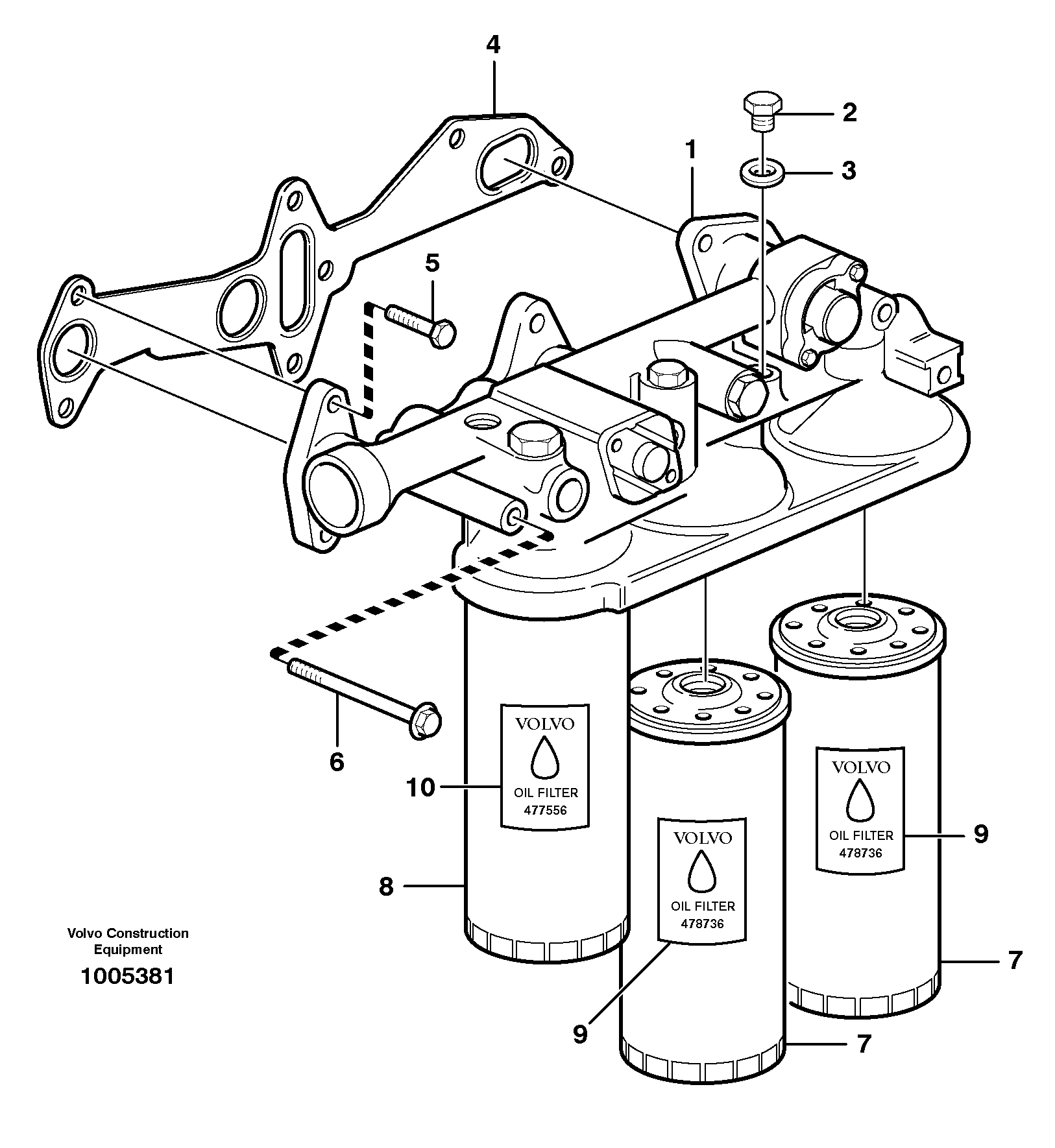 Oil filter with fitting parts  D12C ENGINE — volvo parts diagram
