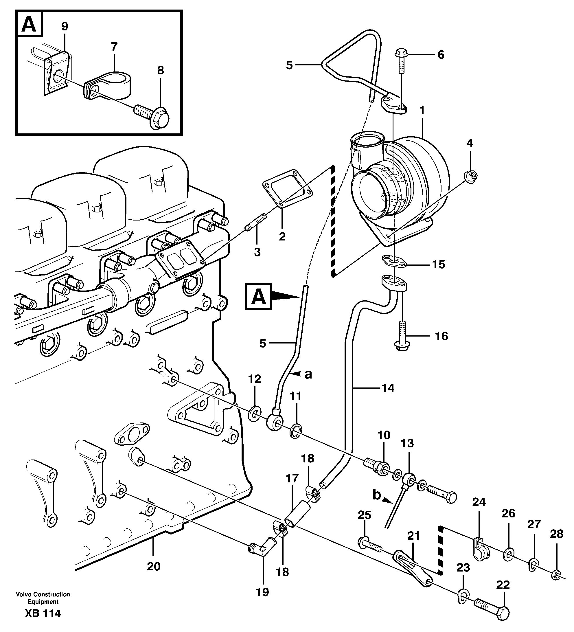Turbocharger with fitting parts  D10B ENGINE — volvo parts diagram