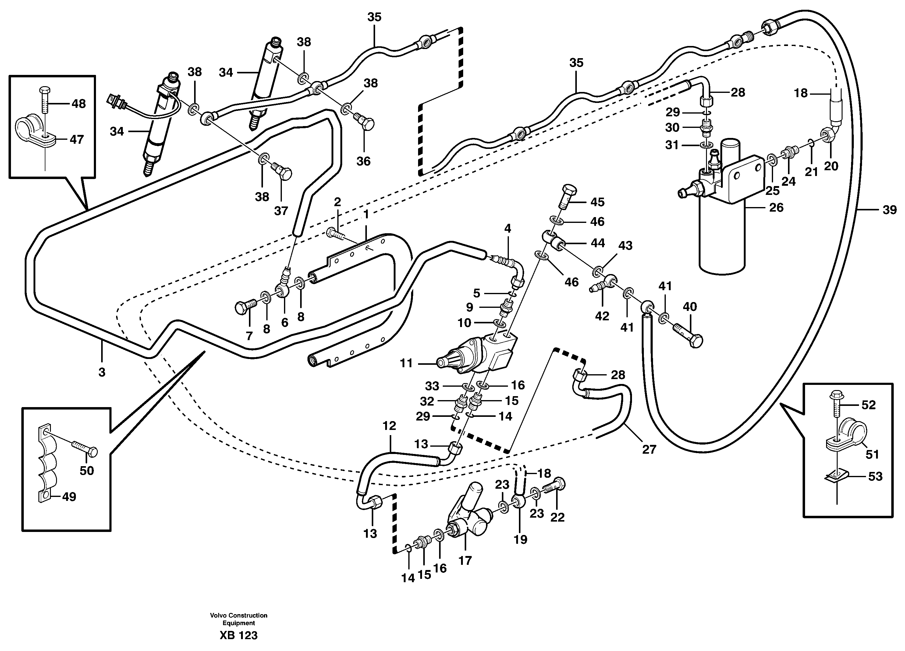 Fuel pipes, radiator - injection pump  D10B ENGINE — volvo parts diagram