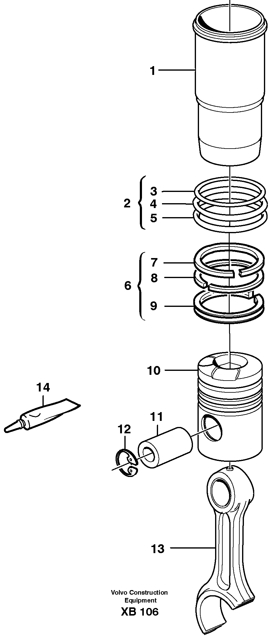 Cylinder liner and piston  D10B ENGINE — volvo parts diagram