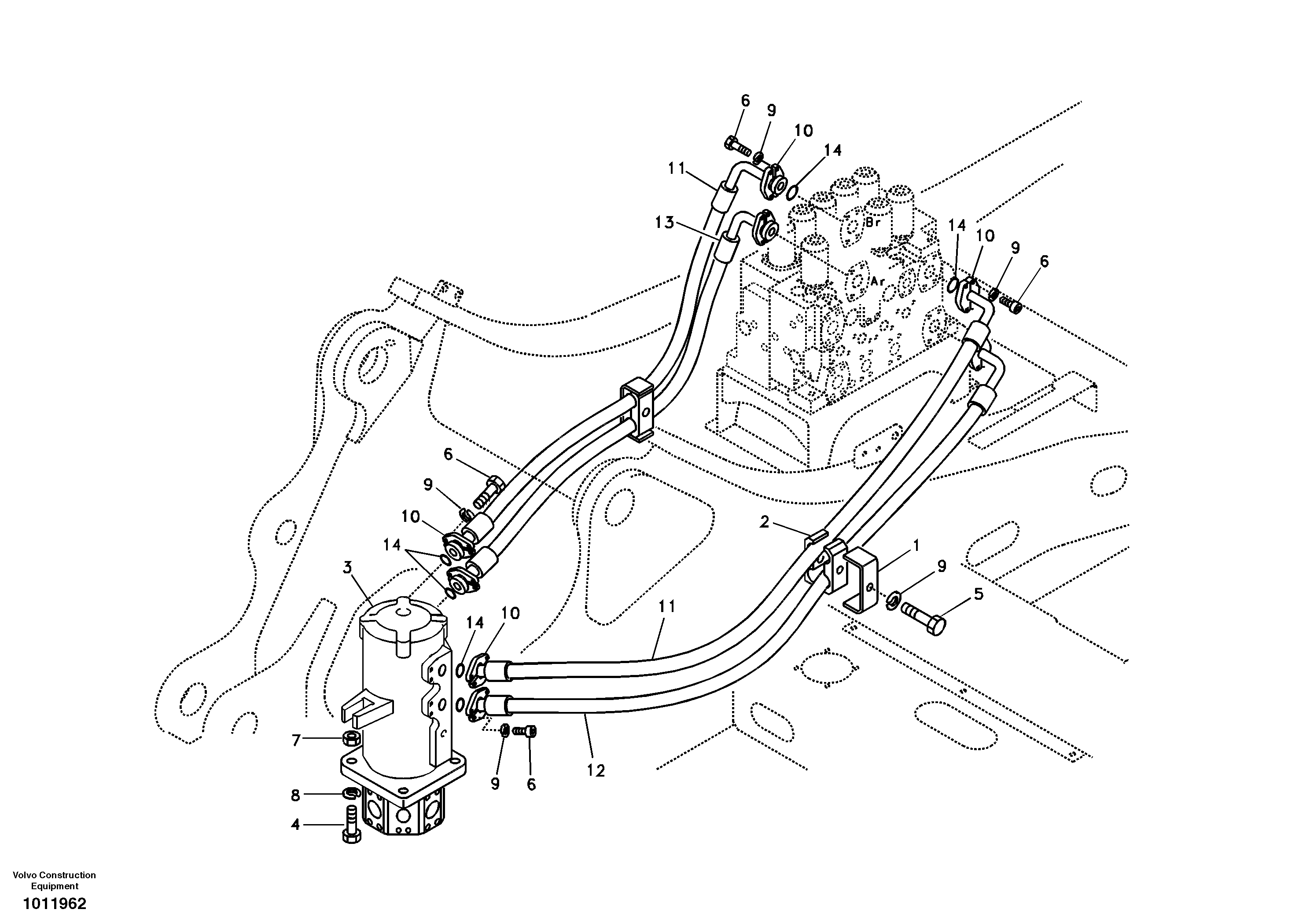 Turning joint line, control valve to turning joint — volvo parts diagram