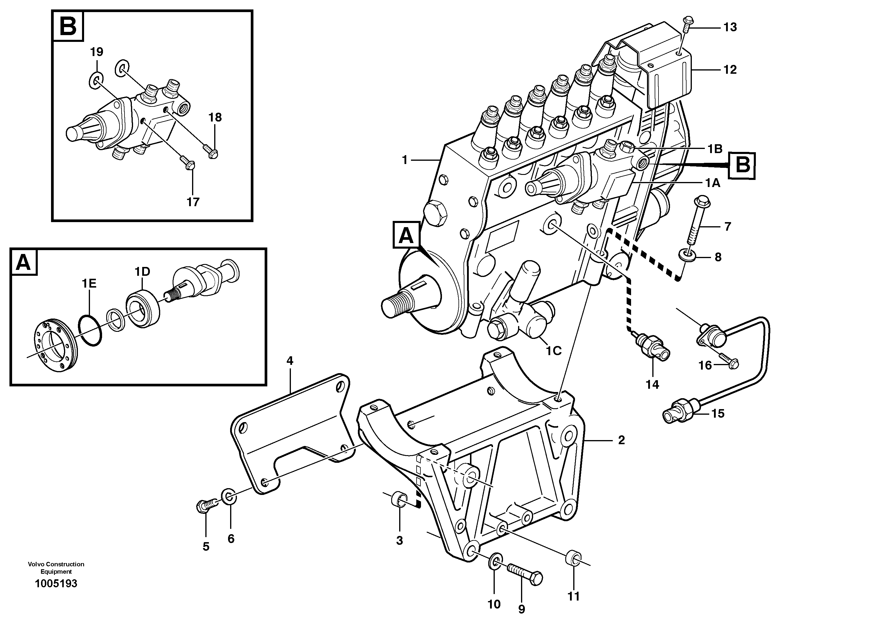 Fuel injection pump with fitting parts  D10B ENGINE — volvo parts diagram