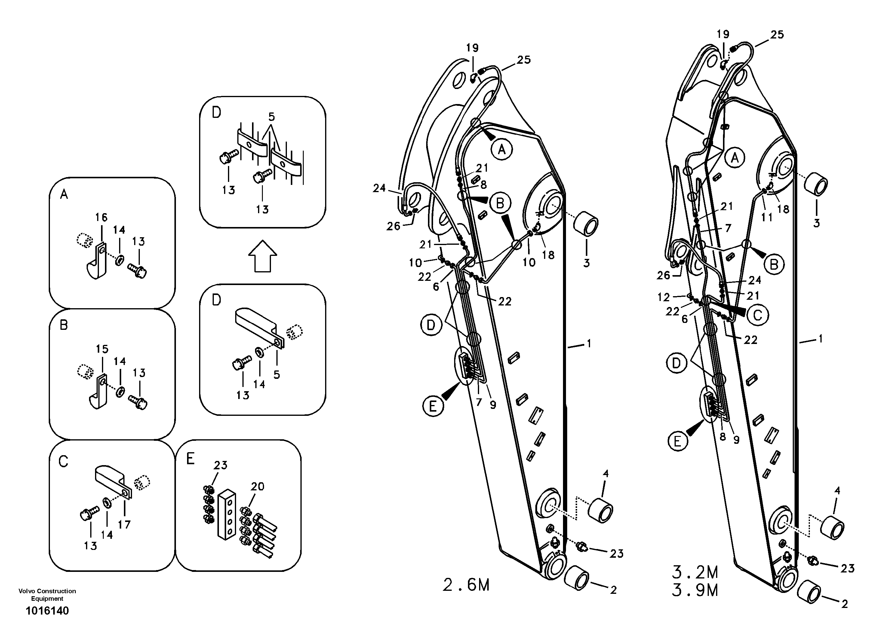 Dipper arm and grease piping with piping seat — volvo parts diagram