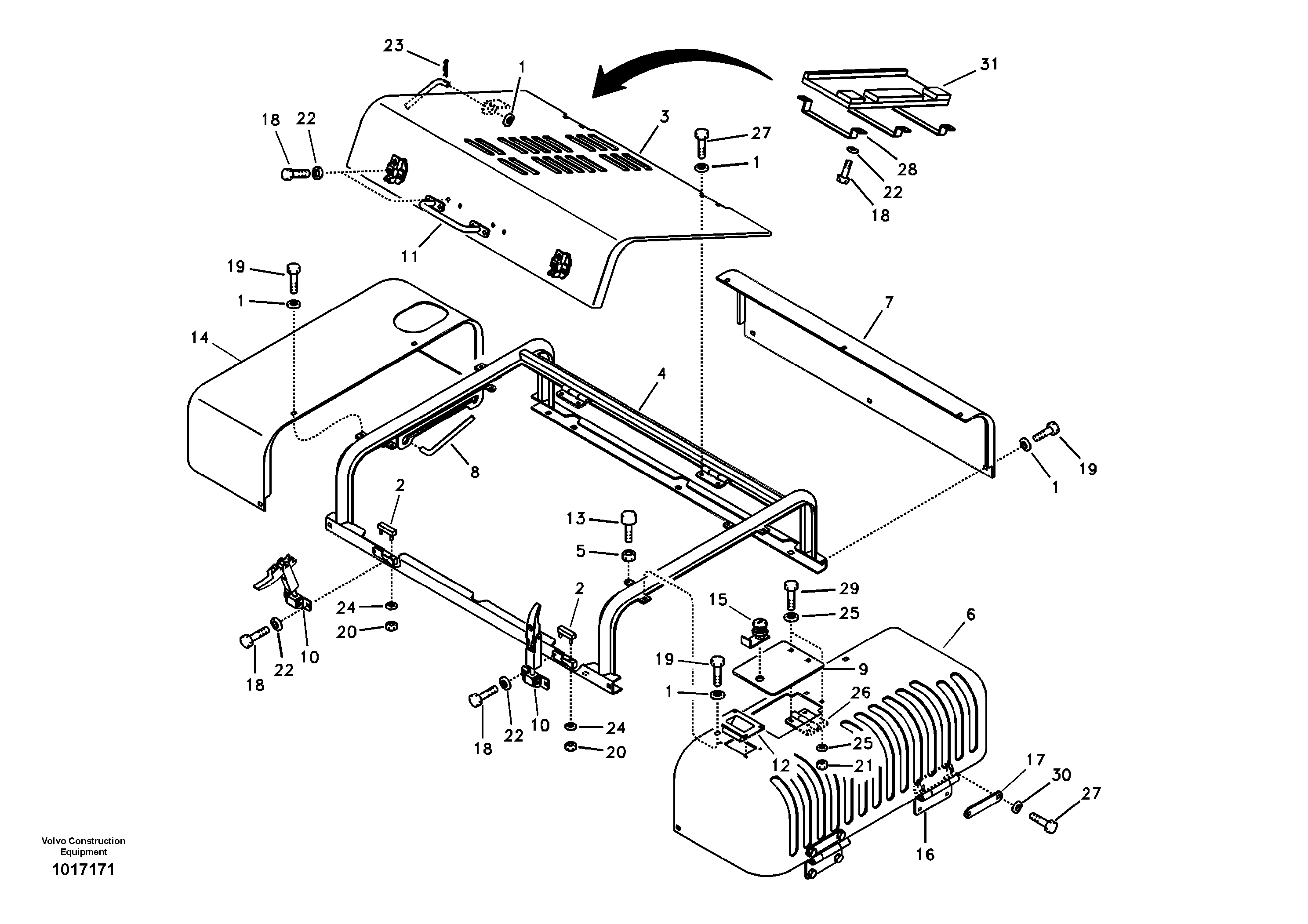 Cowl frame, cover and hood — volvo parts diagram