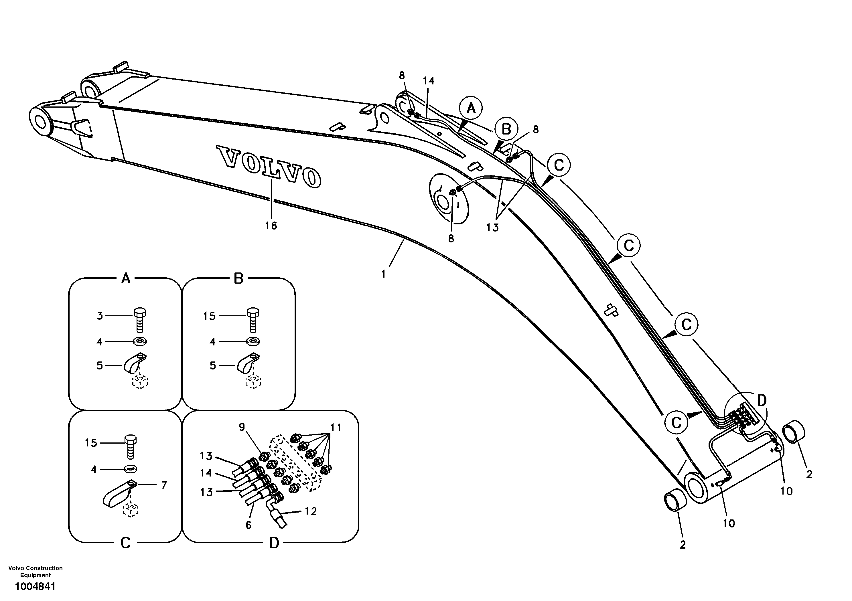 Boom and grease piping — volvo parts diagram