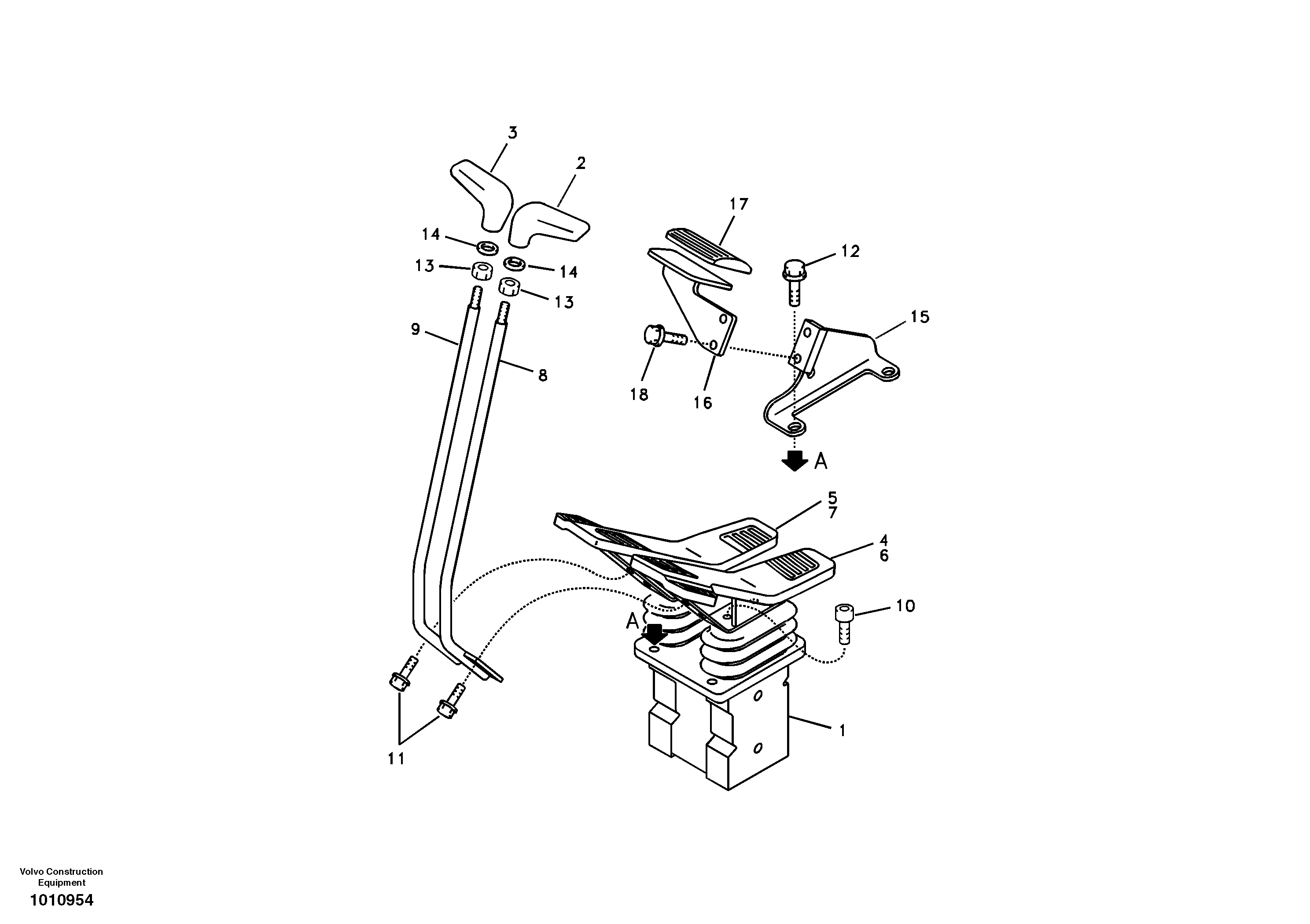 Remote control valve pedal with fitting parts — volvo parts diagram