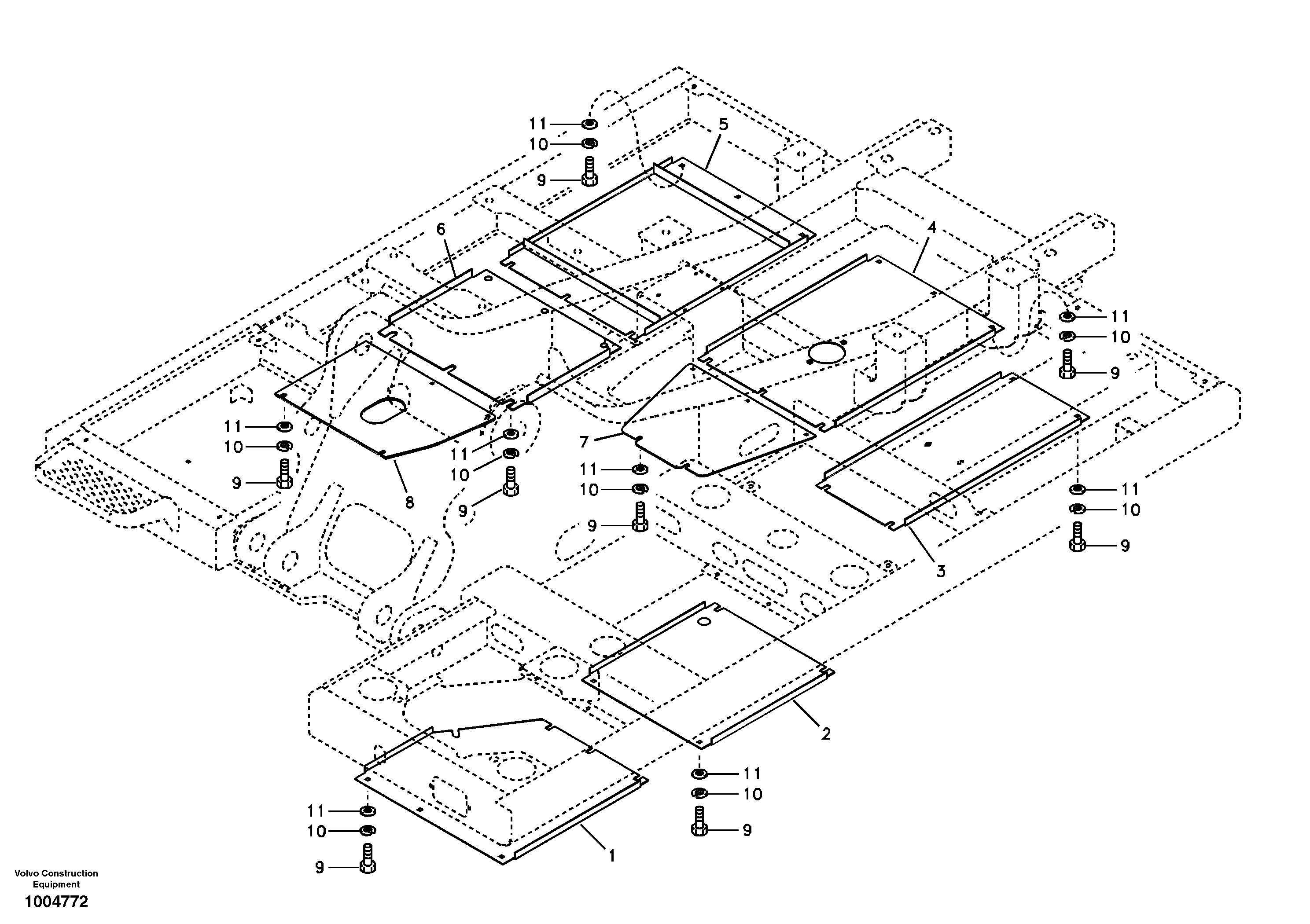 Hatches under engine, hydr.pumps, cooler, m.valve and fuel tank. — volvo parts diagram