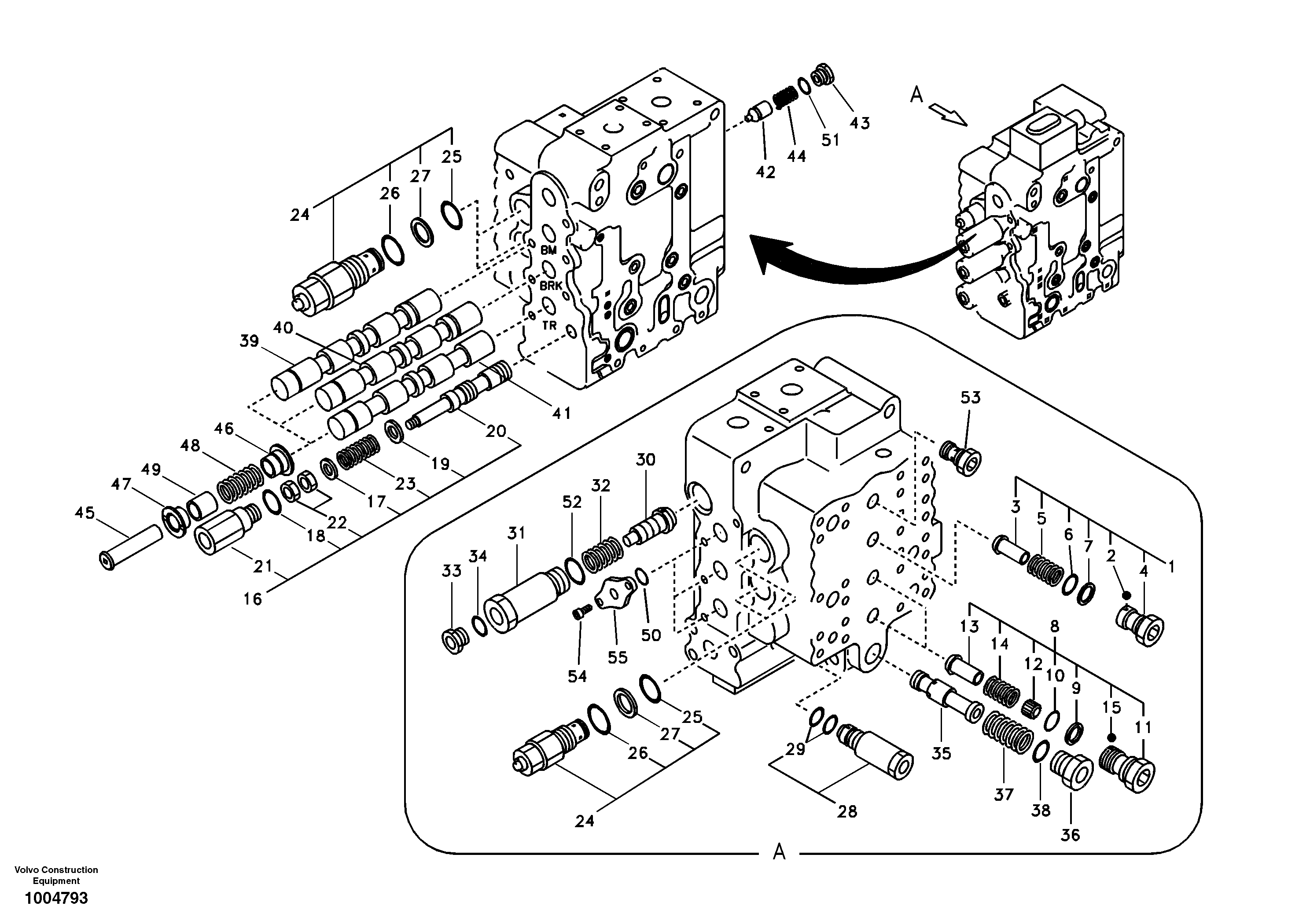 Main control valve, boom and bucket and travel Rh — volvo parts diagram