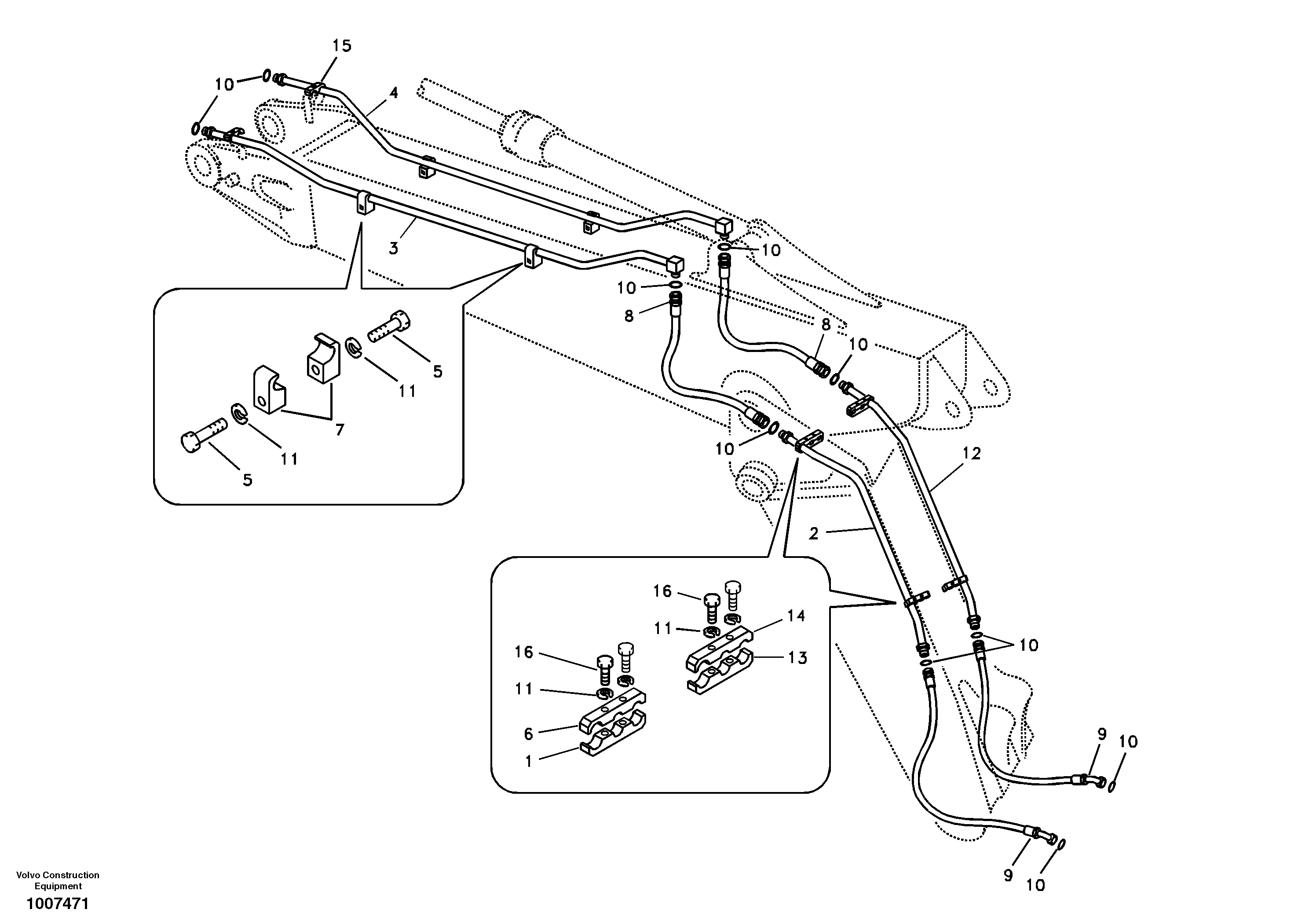 Working hydraulic, hammer and shear for adjustable boom — volvo parts diagram
